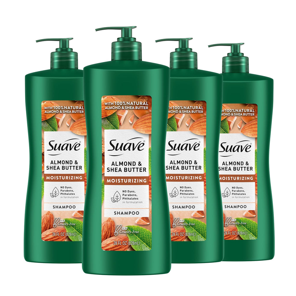 Suave Professionals Moisturizing Shampoo for Dry Hair – Almond & Shea Butter, Paraben-free & Dye-free, 28 oz (Pack of 4)
