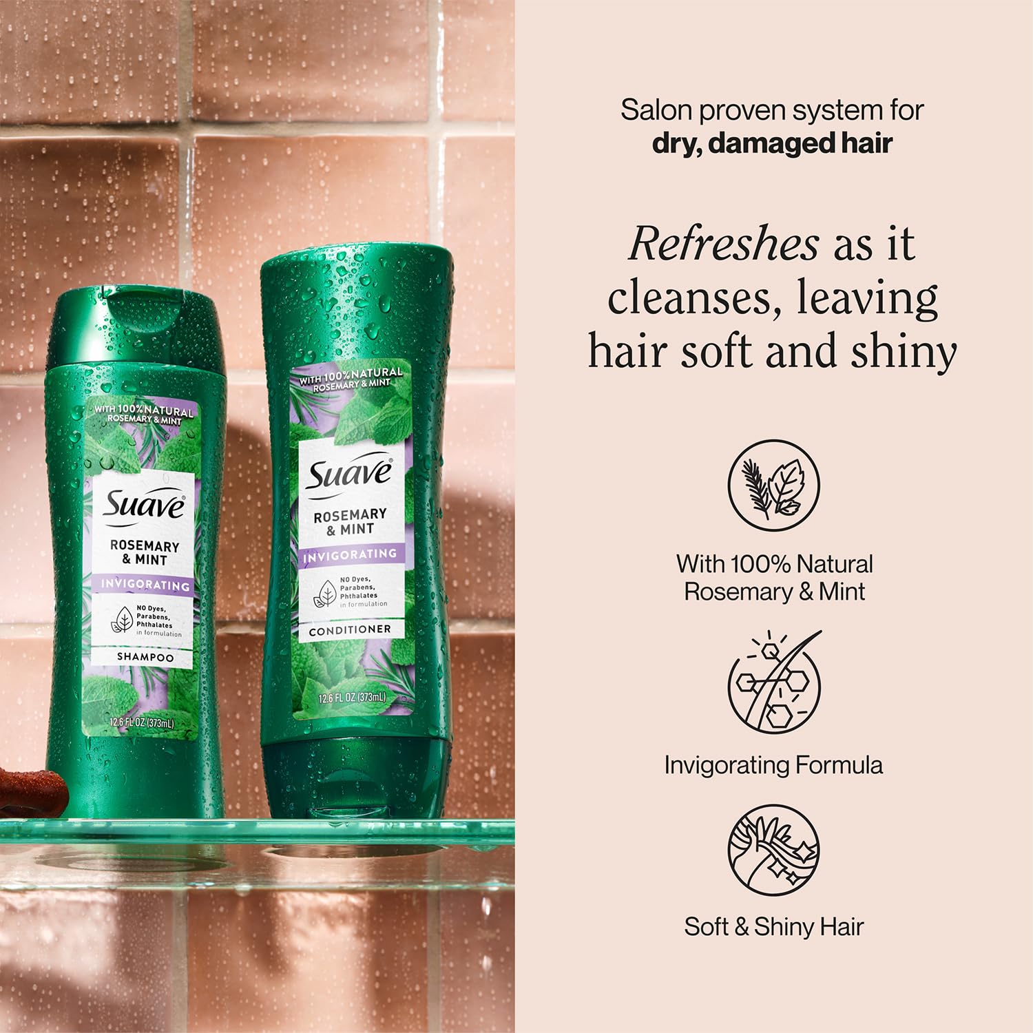 Suave Rosemary & Mint Shampoo & Conditioner Set – Invigorating 2-Piece, 12.6 oz Each
