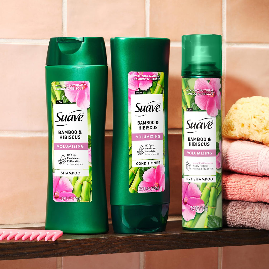 Suave Bamboo & Hibiscus Volumizing Shampoo & Conditioner Set – For Fine, Flat Hair, 12.6 Oz Each