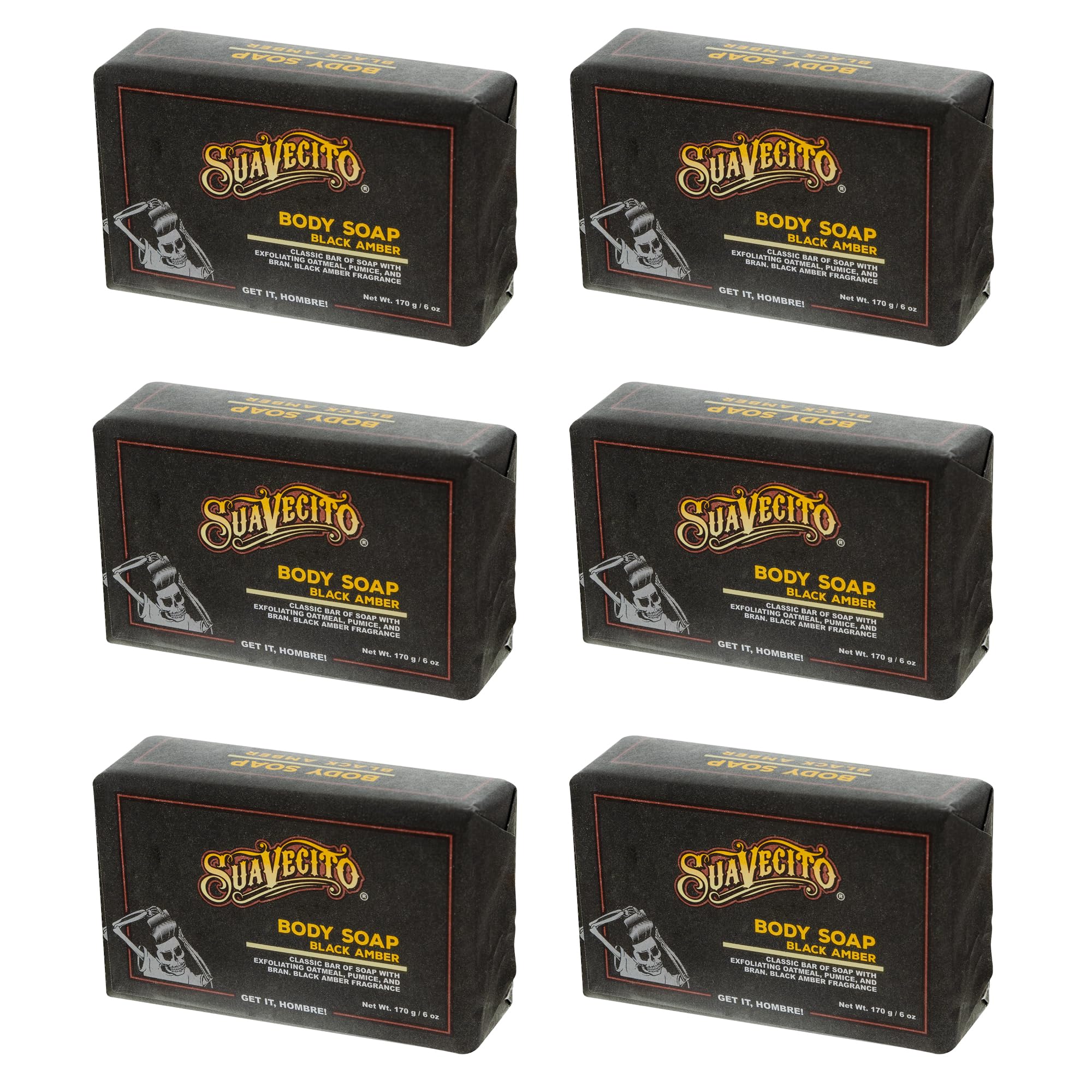 Suavecito Body & Hand Soap Bars – Moisturizing Black Amber, 6 oz, 3-Pack