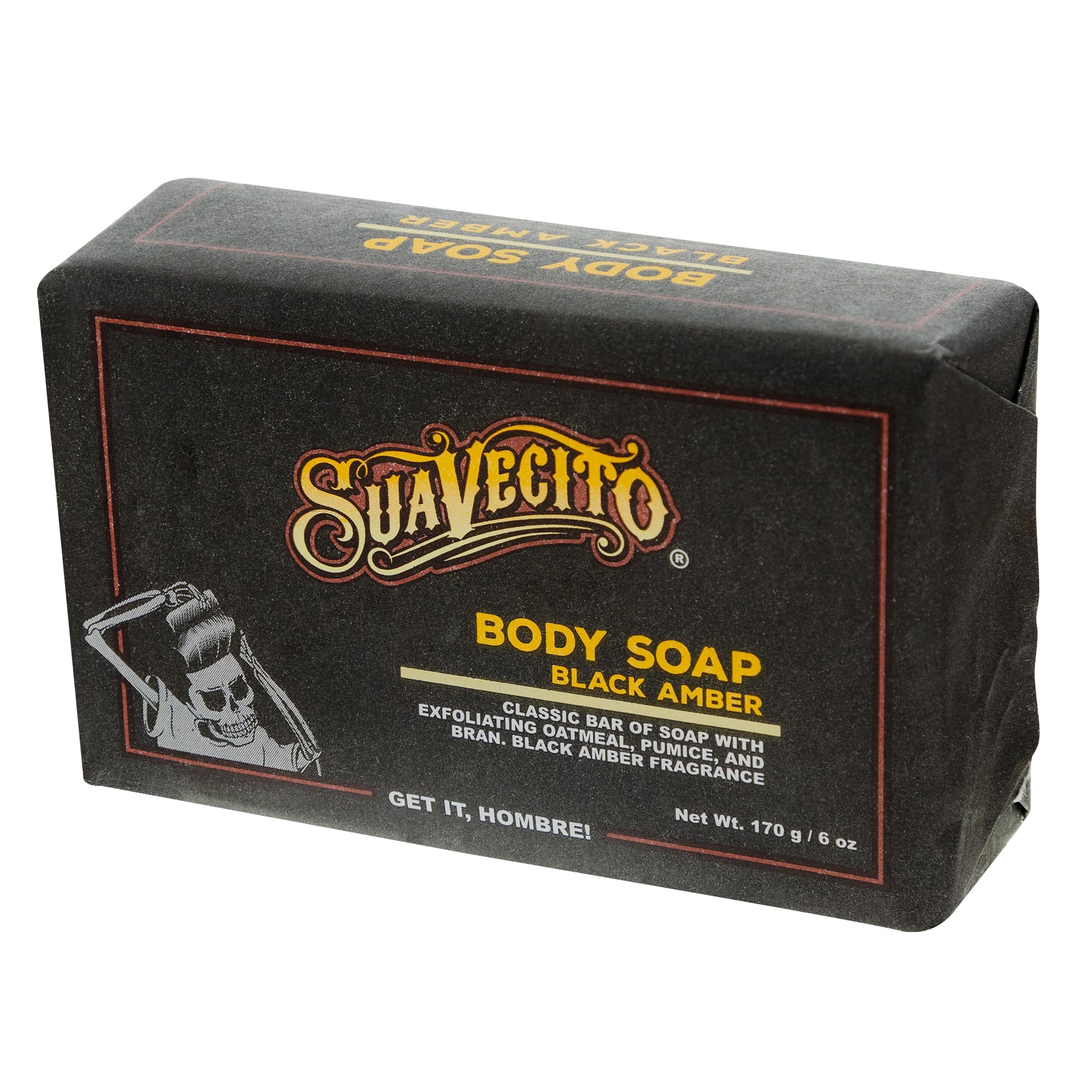 Suavecito Body & Hand Soap Bars – Moisturizing Black Amber, 6 oz, 3-Pack