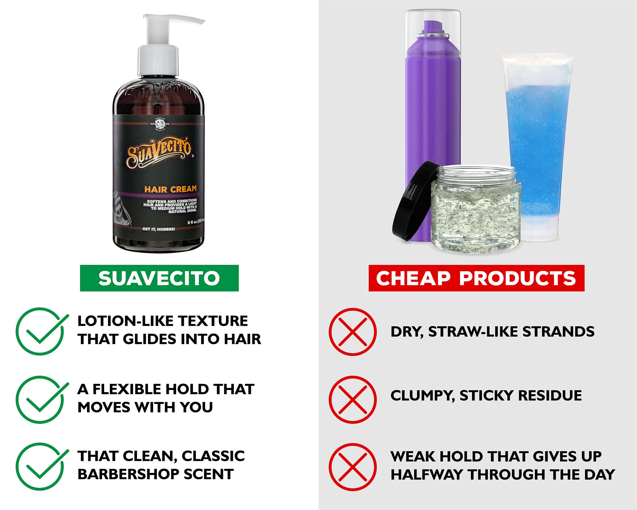 Suavecito Hair Cream Pump Bottle – Medium Shine, All-Day Light Hold, 8 oz