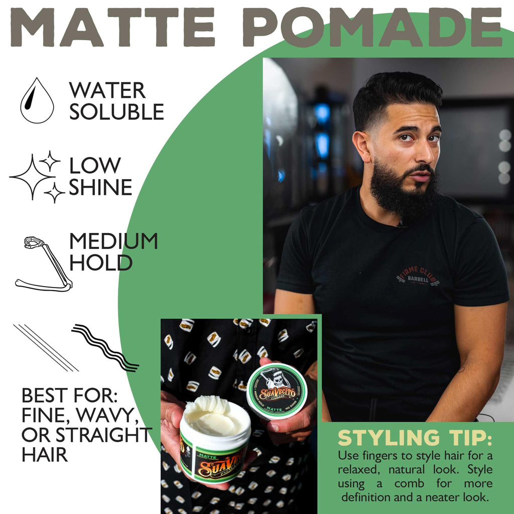 Suavecito Matte Pomade – Shine-Free Matte Finish, Medium Hold, 4 oz