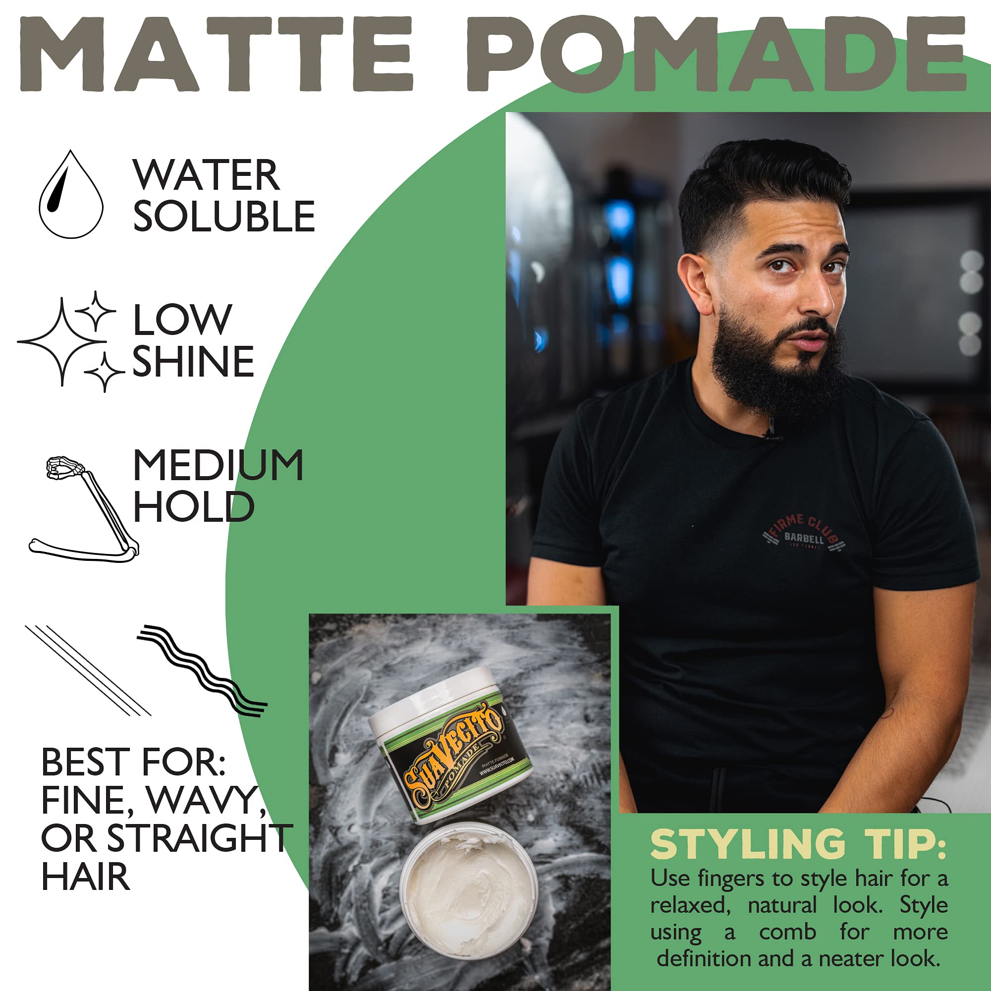 Suavecito Matte Pomade – Shine-Free, Water-Soluble, 5 oz | Medium Hold for Natural Texture