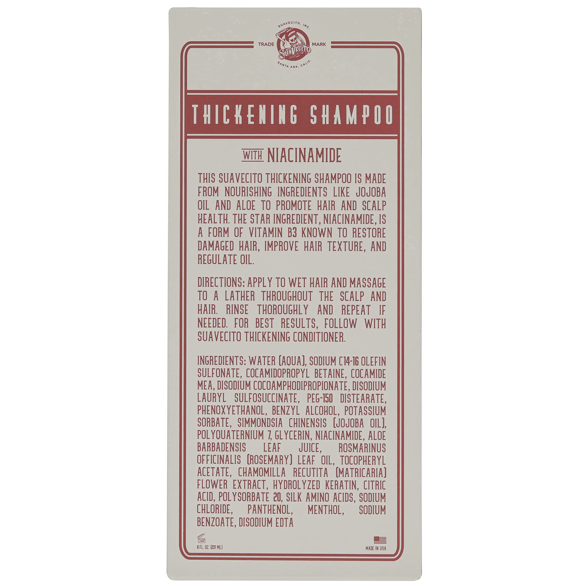 Suavecito Hair Thickening Shampoo with Niacinamide – Vitamin B3 for Thinning Hair