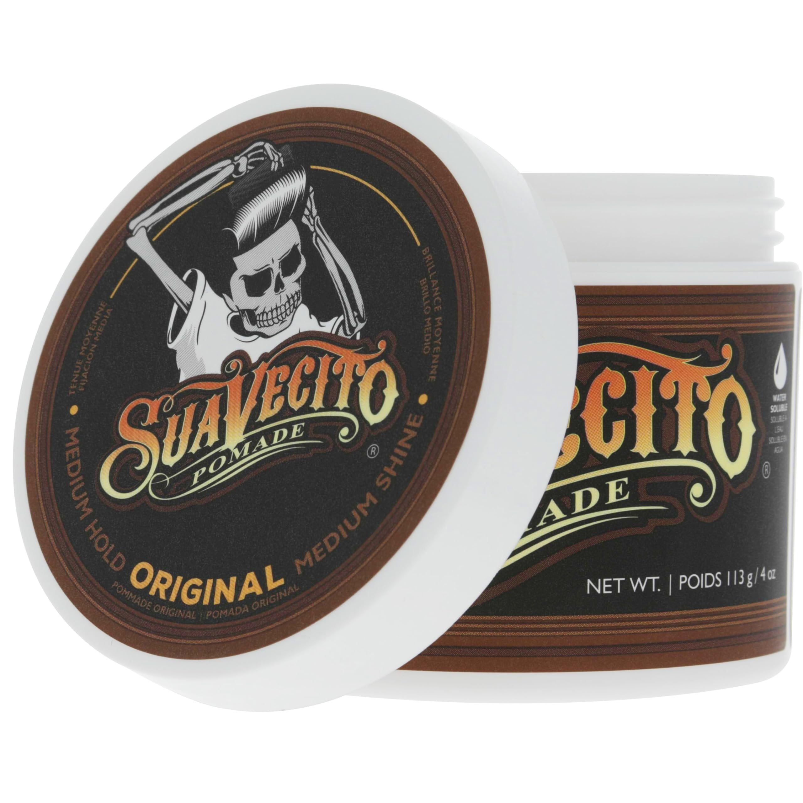 Suavecito Original Pomade – Medium Hold, Water-Based, 8 oz, 2-Pack