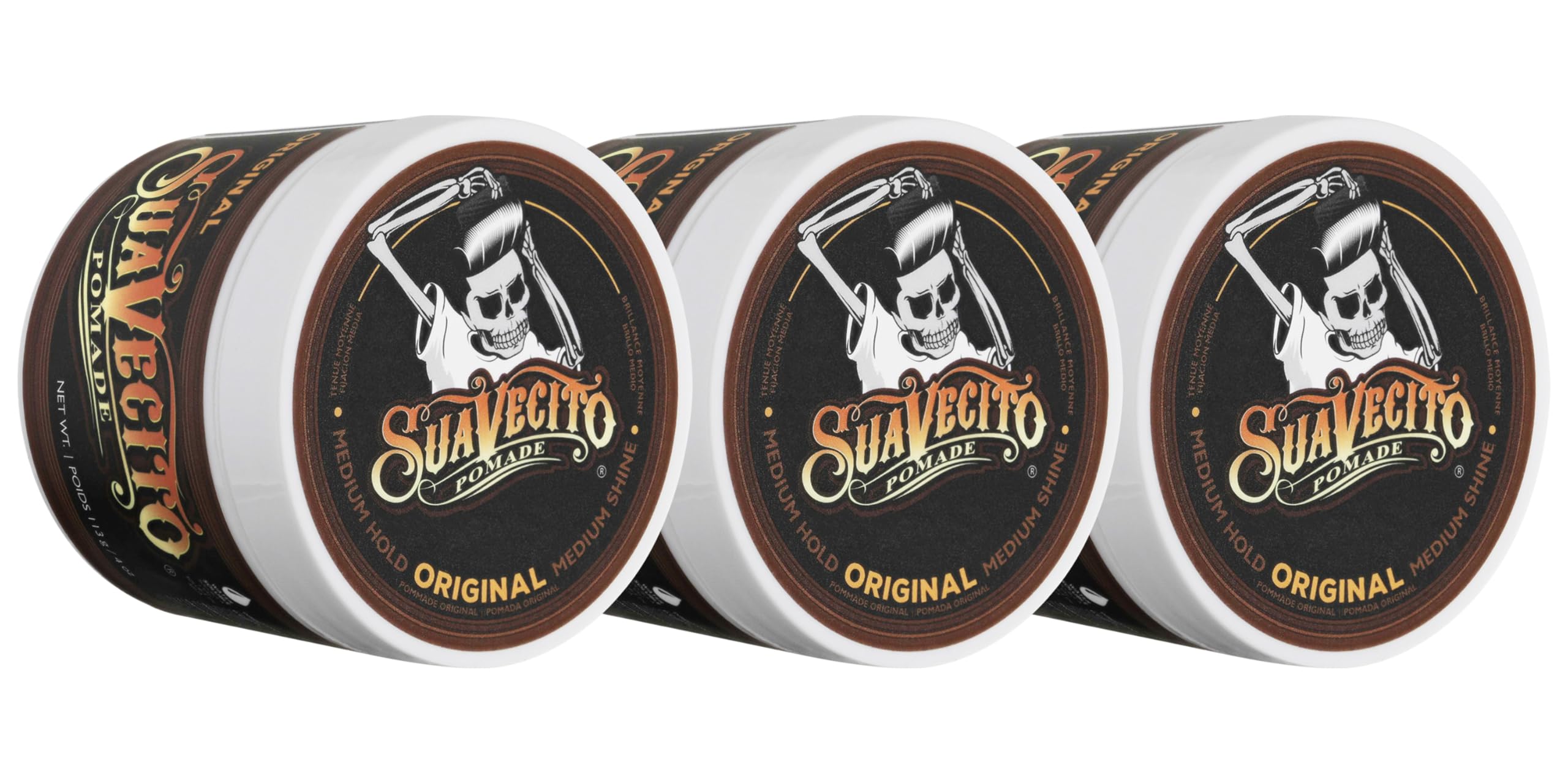 Suavecito Pomade Original Hold 4 oz – 3 Pack | Medium Hold, Water-Based, Flake-Free
