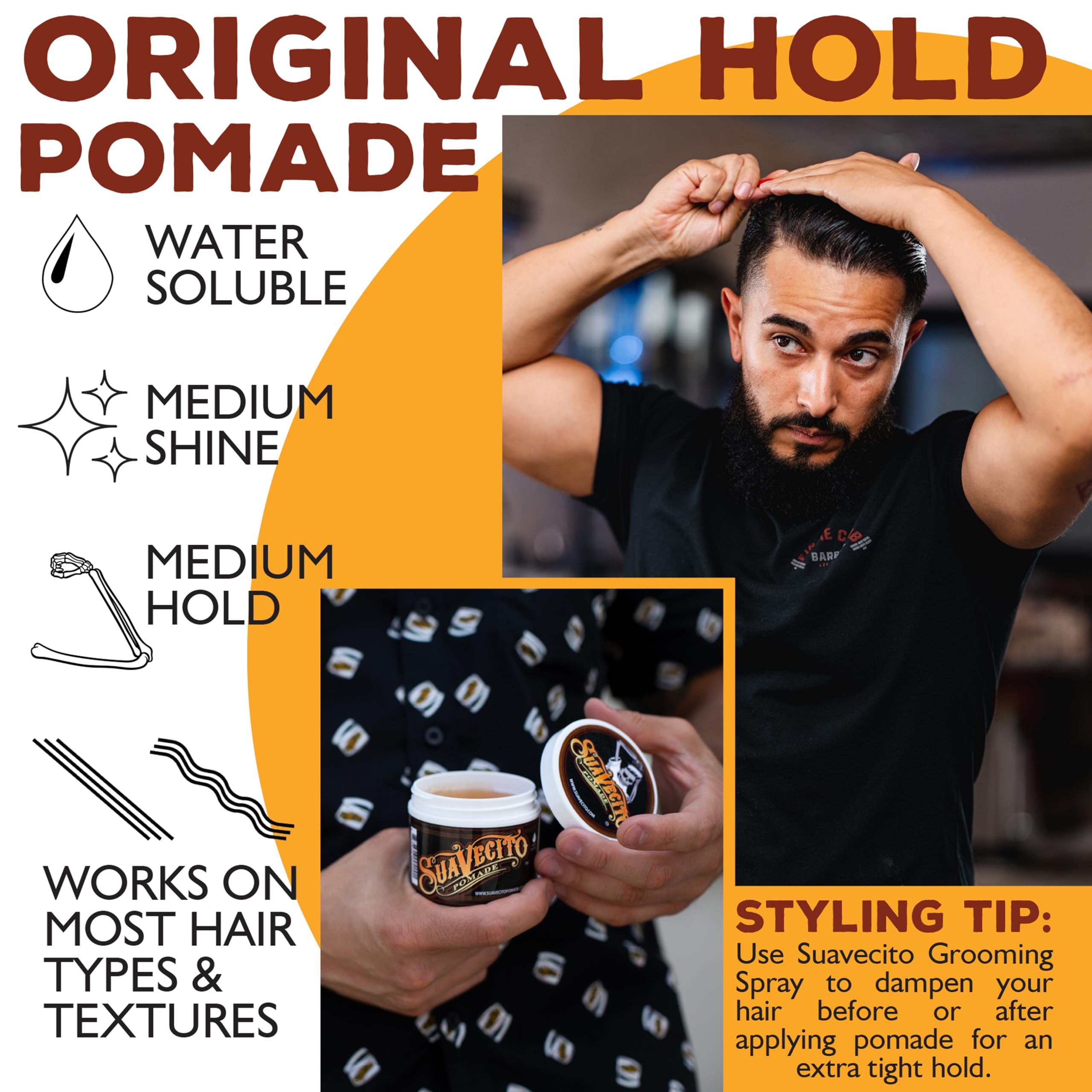 Suavecito Pomade Original Hold 4 oz – 3 Pack | Medium Hold, Water-Based, Flake-Free