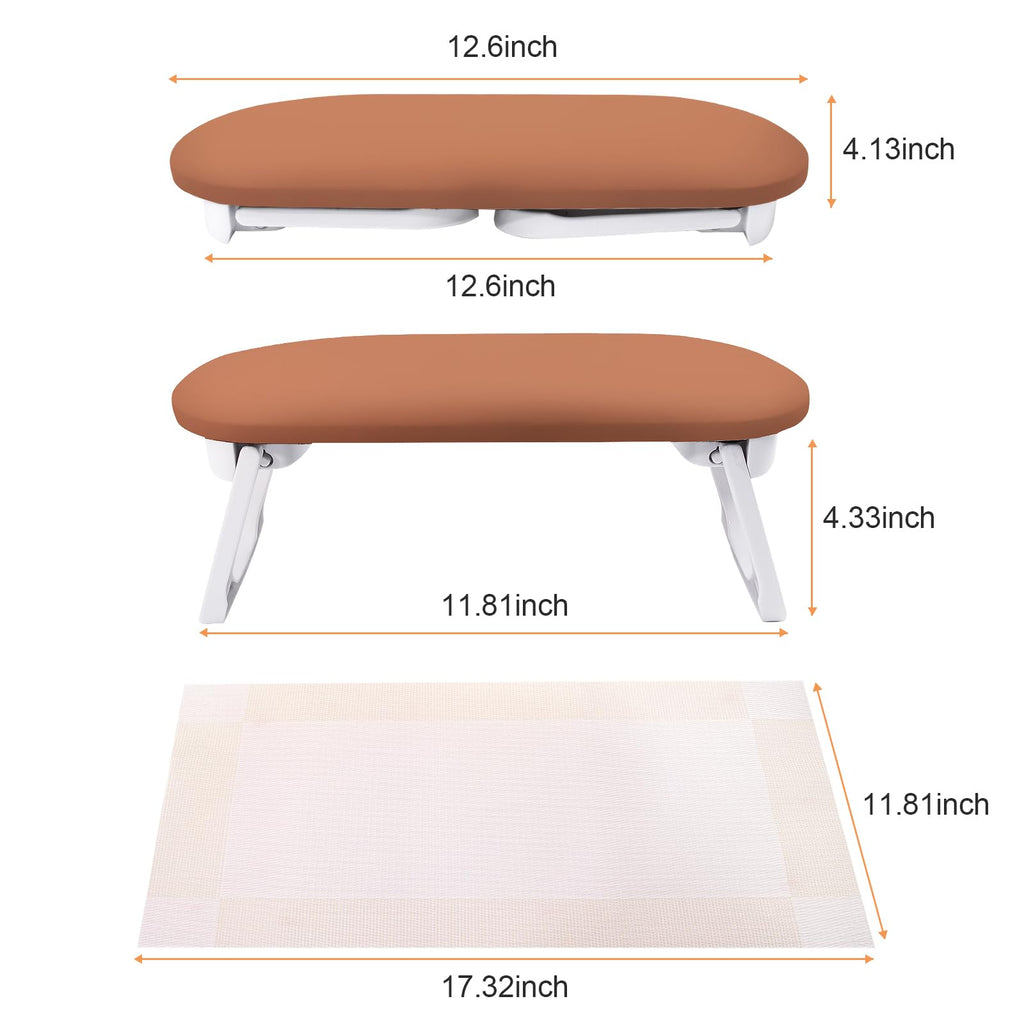 SUBAY Arm Rest for Nails Tech - Foldable PU Leather Hand Rest for Manicure (Caramel)