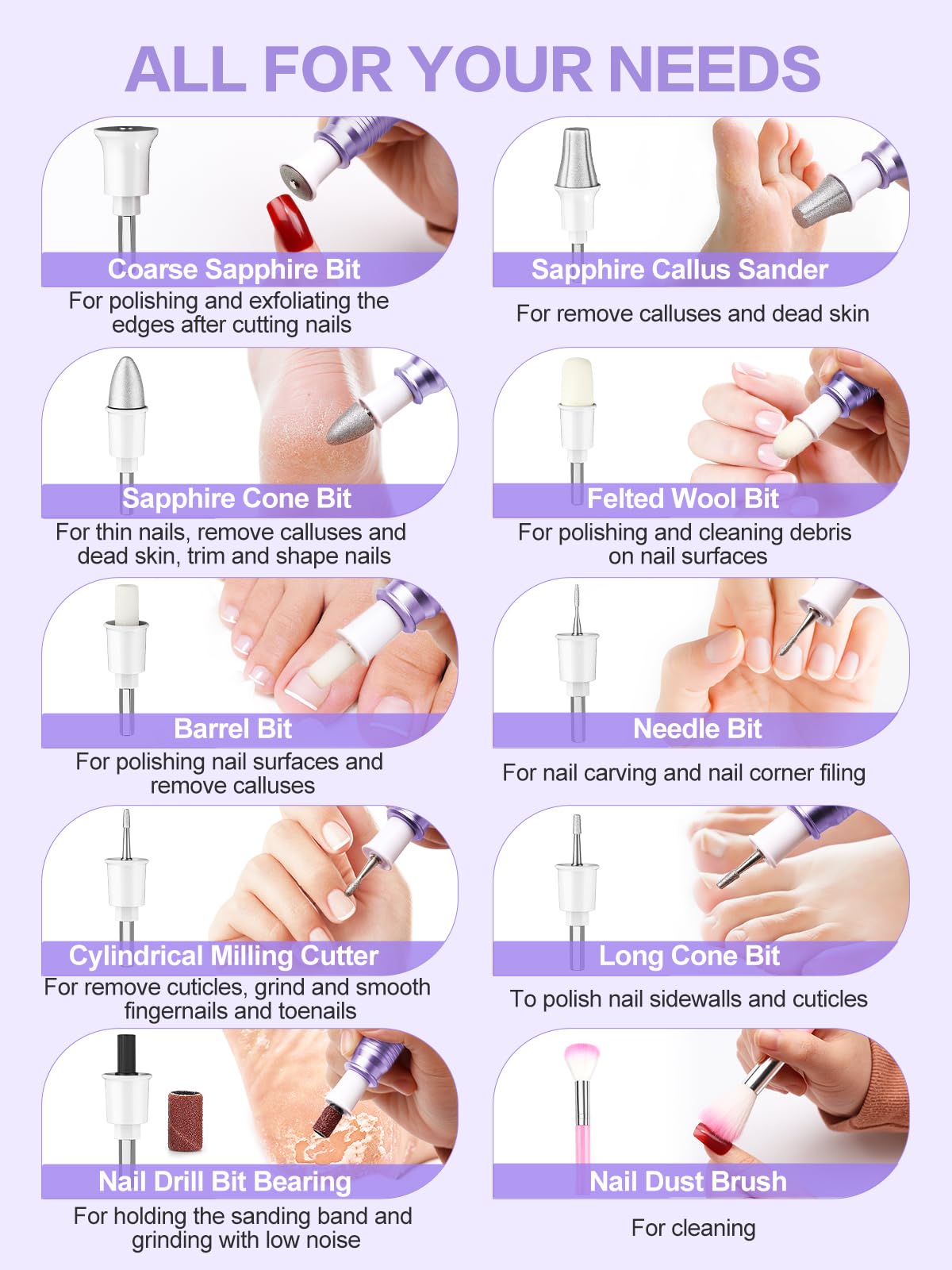 SUBAY Professional Manicure Pedicure Kit – Electric Nail Drill 25,000 RPM, 11 Attachments + 20 Bands