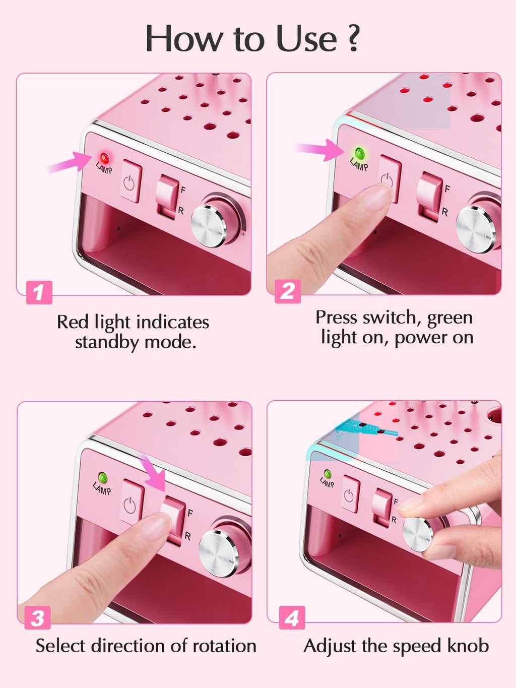 Subay Nail Drill Machine Electric File – Portable Nail Care Kit for Acrylic, Gel, Dip Powder Nails (Purple Pink)