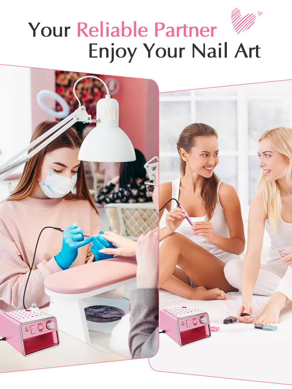 Subay Nail Drill Machine Electric File – Portable Nail Care Kit for Acrylic, Gel, Dip Powder Nails (Purple Pink)