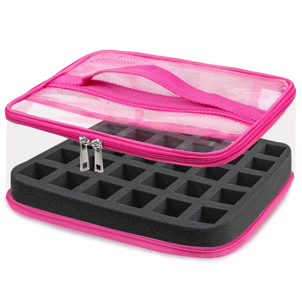 SUBAY Nail Polish Organizer – Clear 30-Bottle Case, Portable PVC Travel Bag, Rose Red
