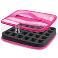 SUBAY Nail Polish Organizer – Clear 30-Bottle Case, Portable PVC Travel Bag, Rose Red
