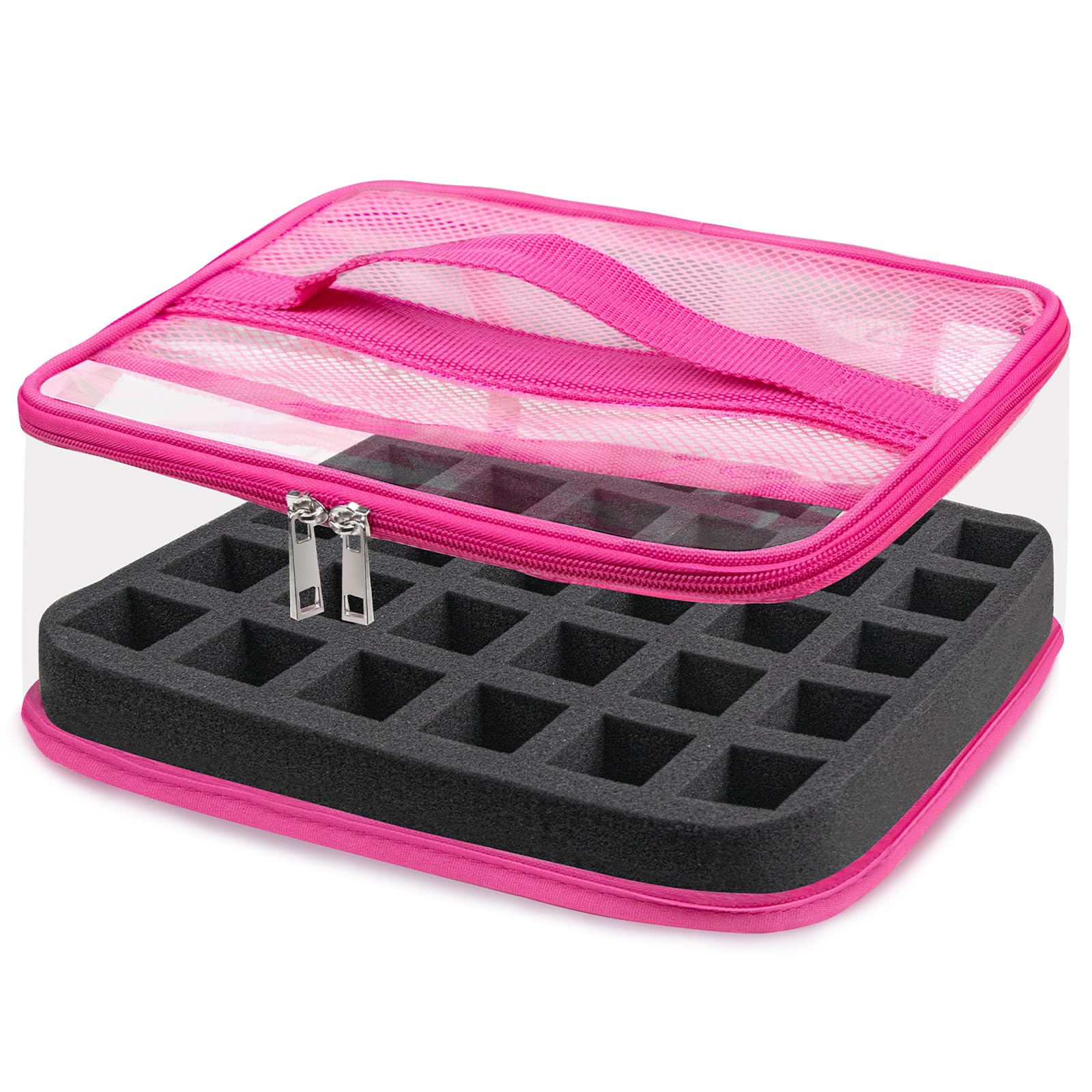 SUBAY Nail Polish Organizer – Clear 30-Bottle Case, Portable PVC Travel Bag, Rose Red