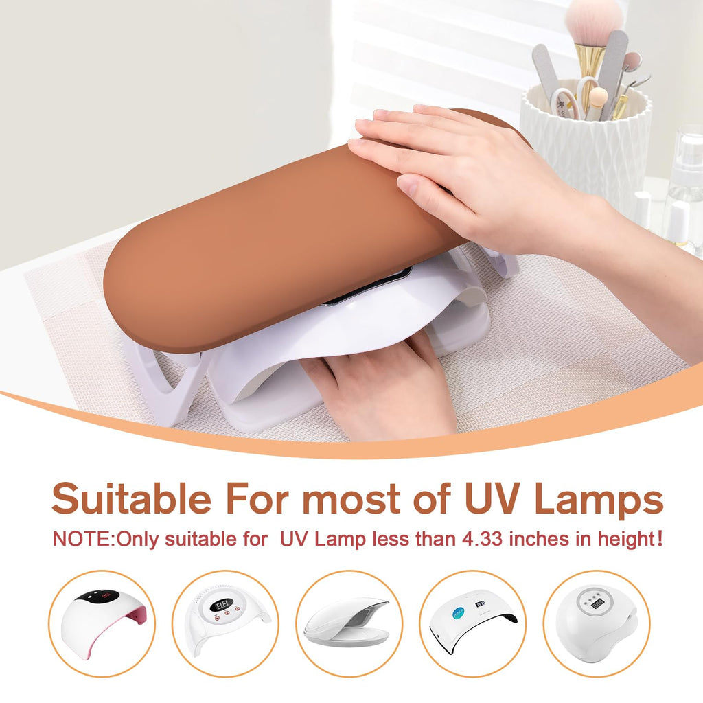 SUBAY Arm Rest for Nails Tech - Foldable PU Leather Hand Rest for Manicure (Caramel)