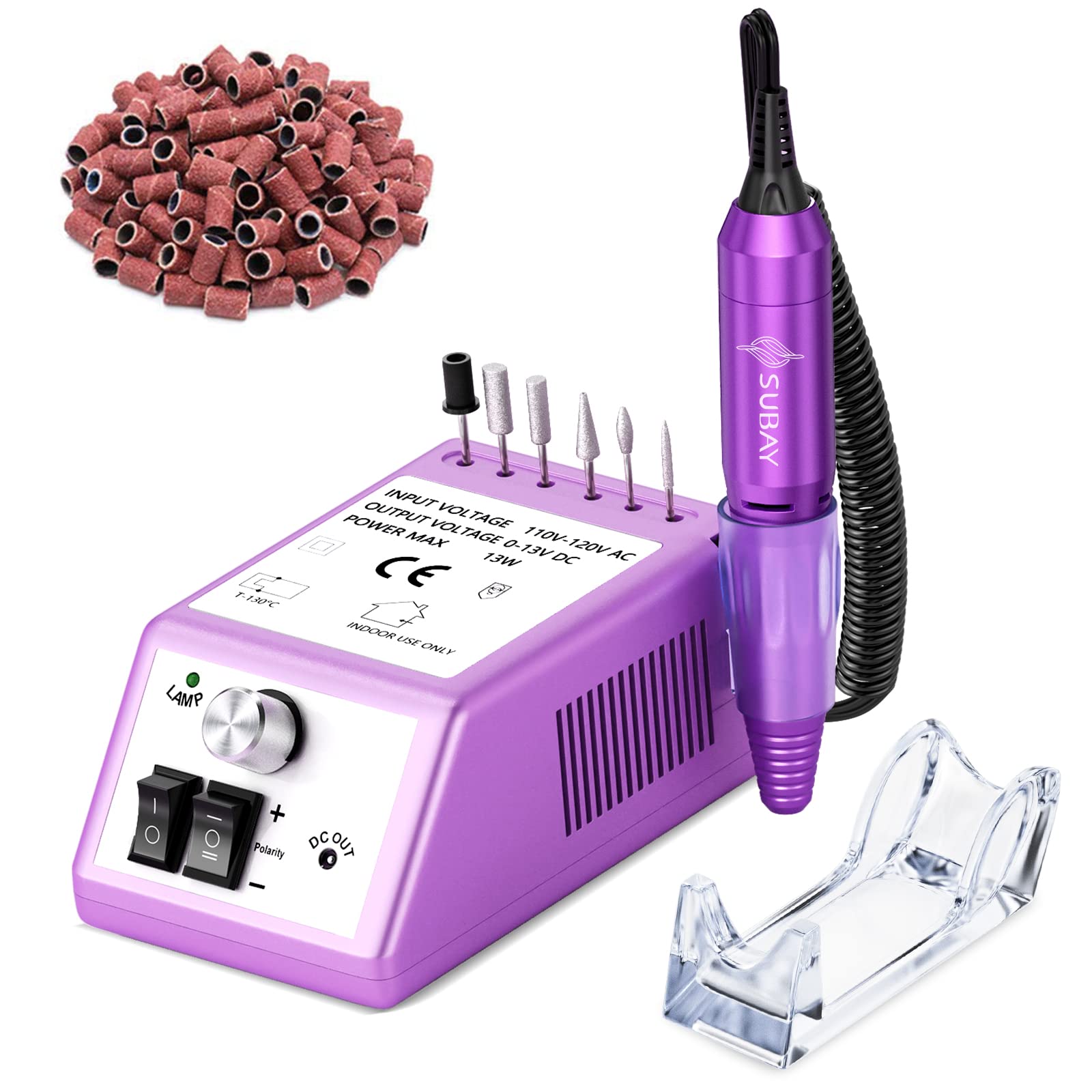SUBAY Professional Nail Drill Kit Purple – Finger & Toe E-file for Mani Pedi