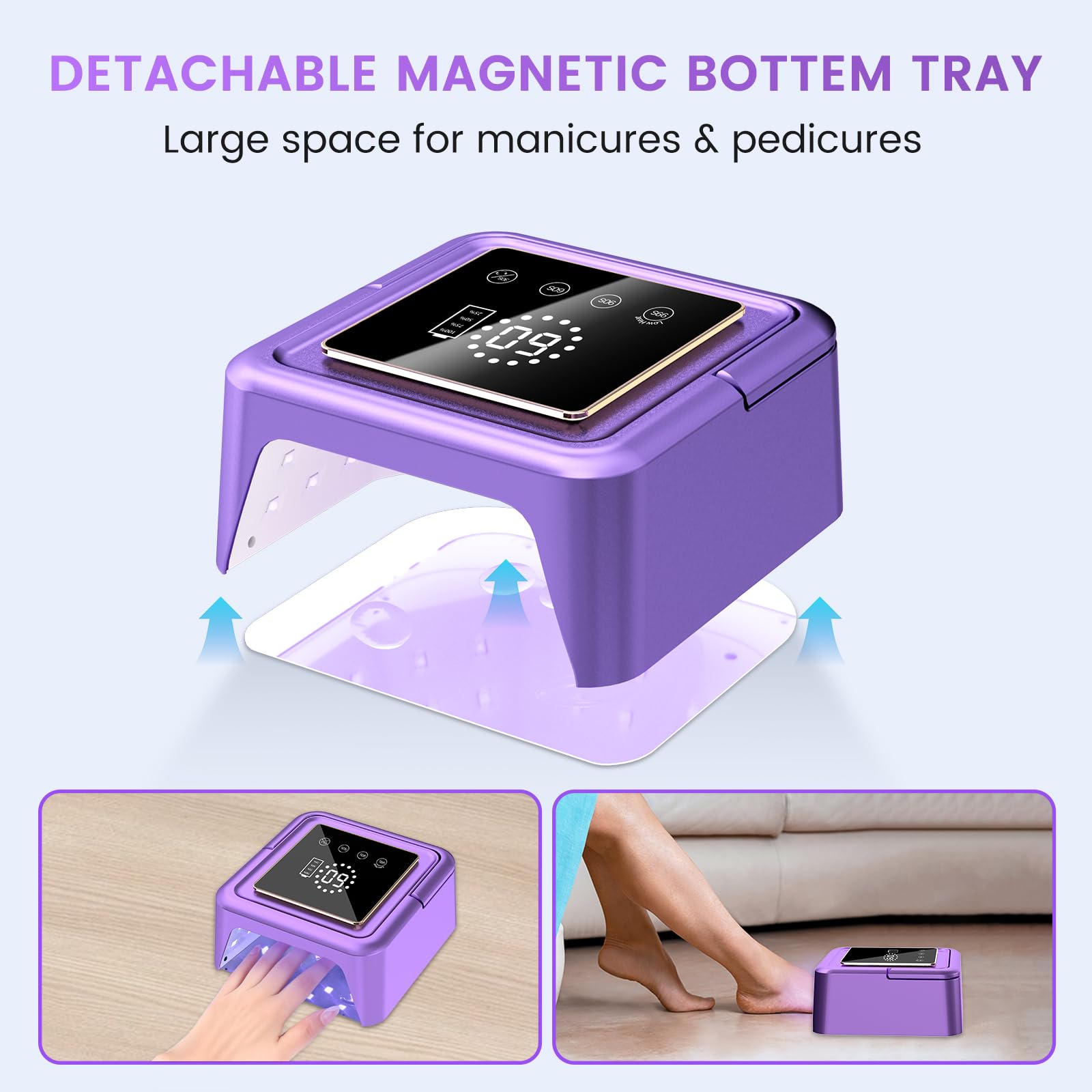 SUBAY UV Nail Lamp 108W – Cordless Gel Curing, 36 Beads, Touch Display, 4 Timers, Auto Sensor, Purple