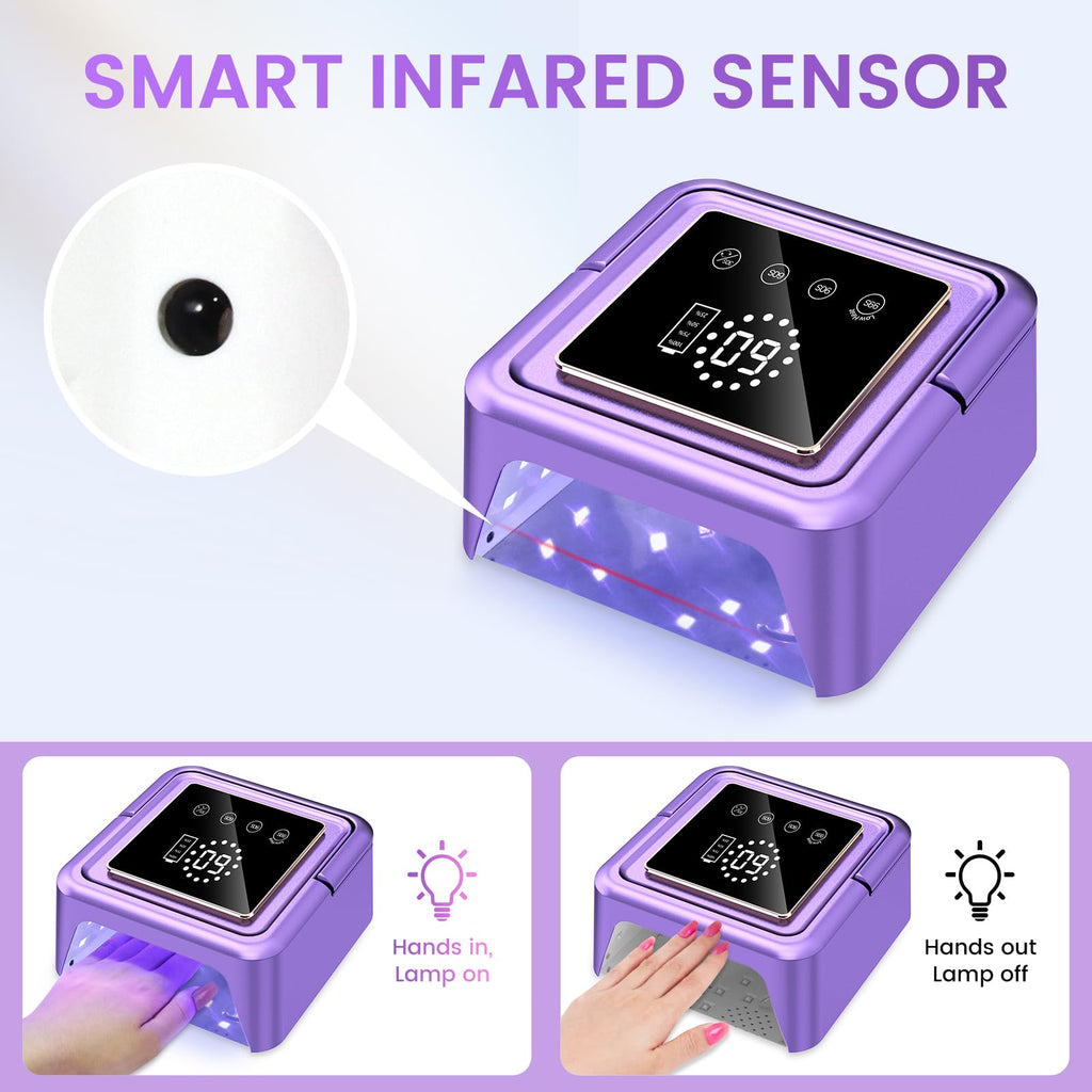 SUBAY UV Nail Lamp 108W – Cordless Gel Curing, 36 Beads, Touch Display, 4 Timers, Auto Sensor, Purple
