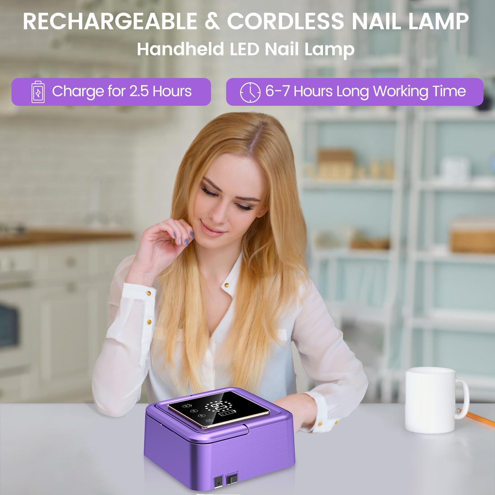 SUBAY UV Nail Lamp 108W – Cordless Gel Curing, 36 Beads, Touch Display, 4 Timers, Auto Sensor, Purple