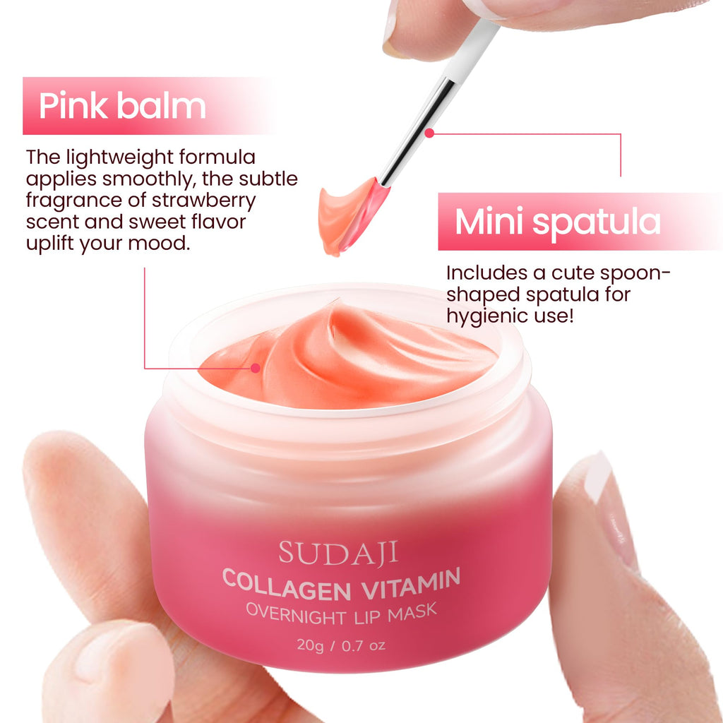 SUDAJI Collagen Lip Mask – Hydrating Lip Balm with Hyaluronic Acid & Vitamins A & E (0.7 oz)