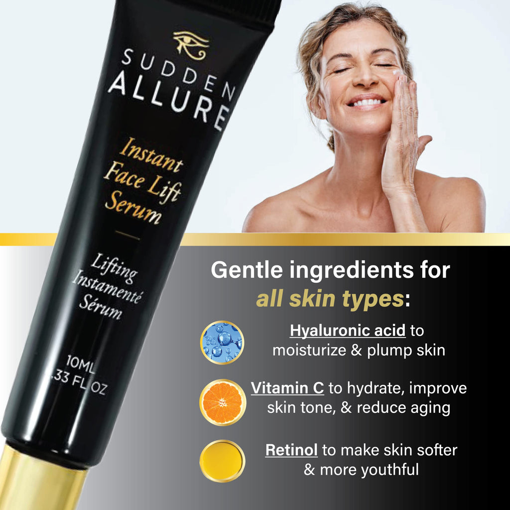 SuddenAllure Instant Face Lift Serum – 60-Second Tightening for Eyes & Skin (10 ml, 3 Pack) Made in USA