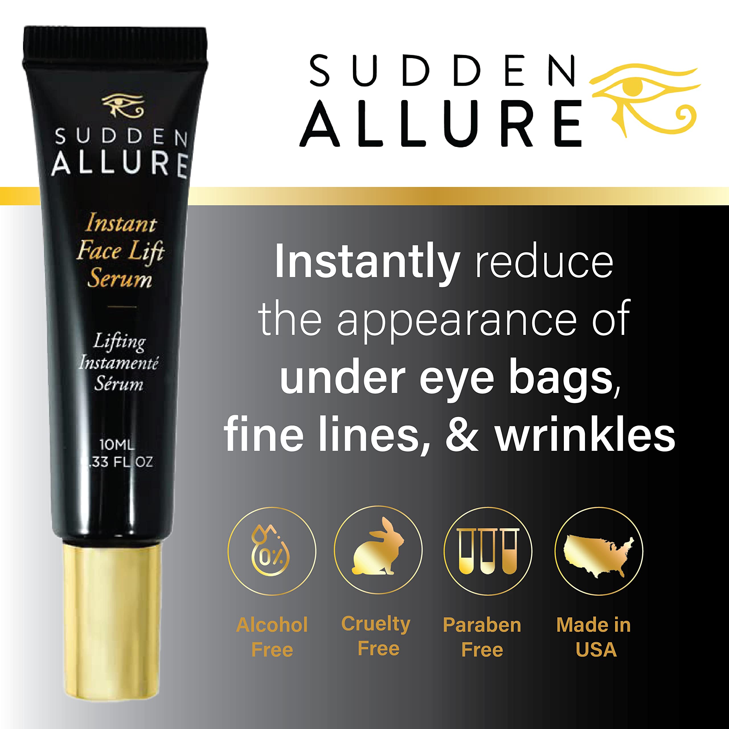 SuddenAllure Instant Face Lift Serum – 60-Second Tightening for Eyes & Skin (10 ml, 3 Pack) Made in USA