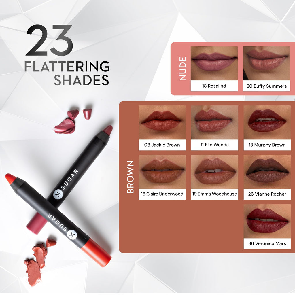 SUGAR Cosmetics Matte as Hell Crayon Lipstick – Rachel Berry (2.8 g) + Sharpener