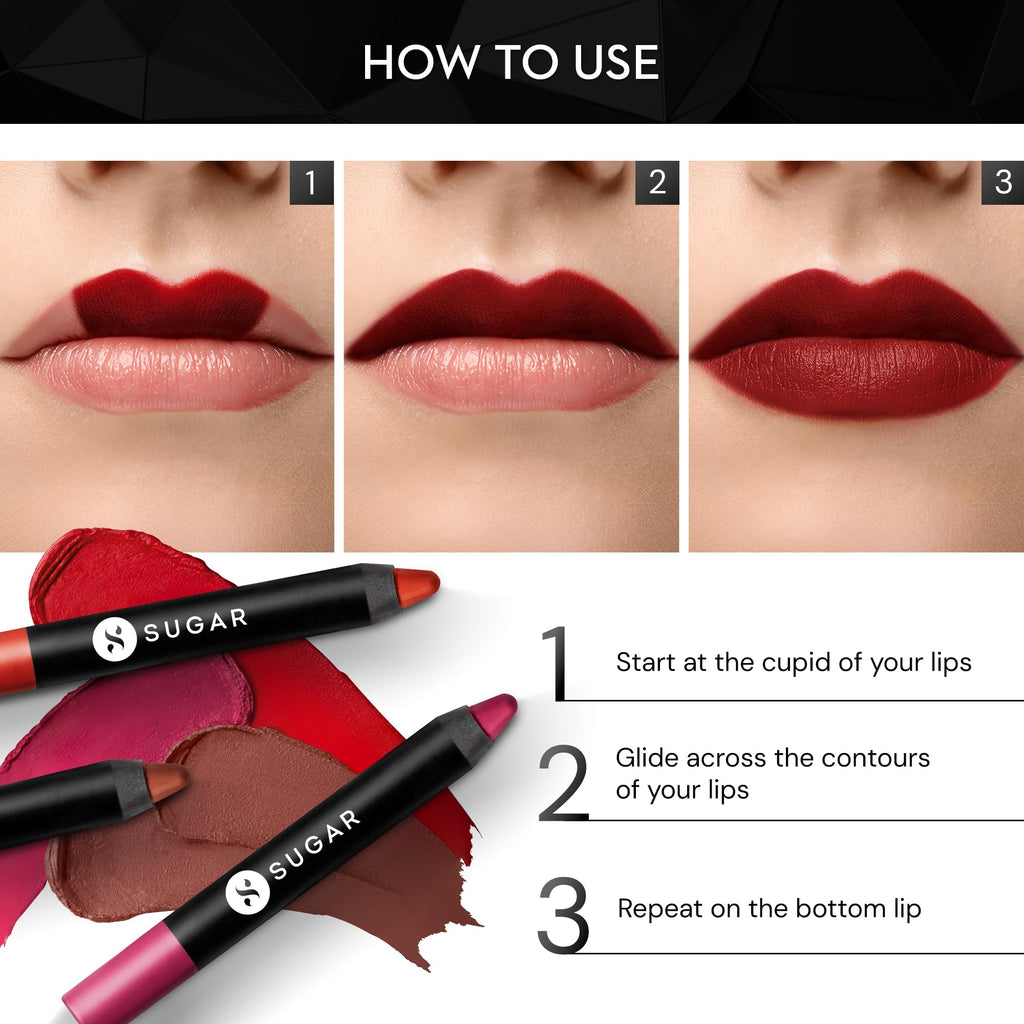 SUGAR Cosmetics Matte as Hell Crayon Lipstick – Rachel Berry (2.8 g) + Sharpener