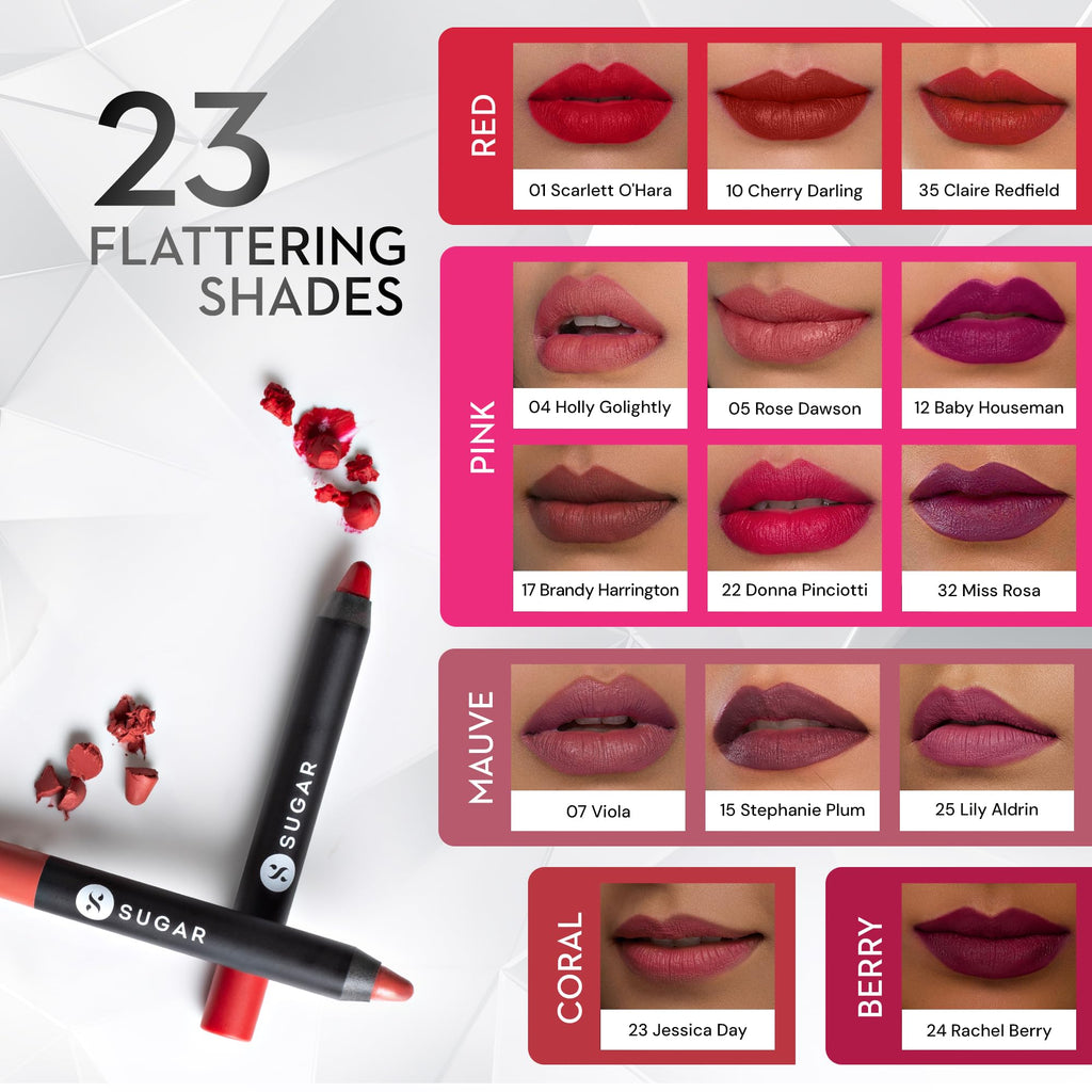 SUGAR Cosmetics Matte as Hell Crayon Lipstick – Rachel Berry (2.8 g) + Sharpener