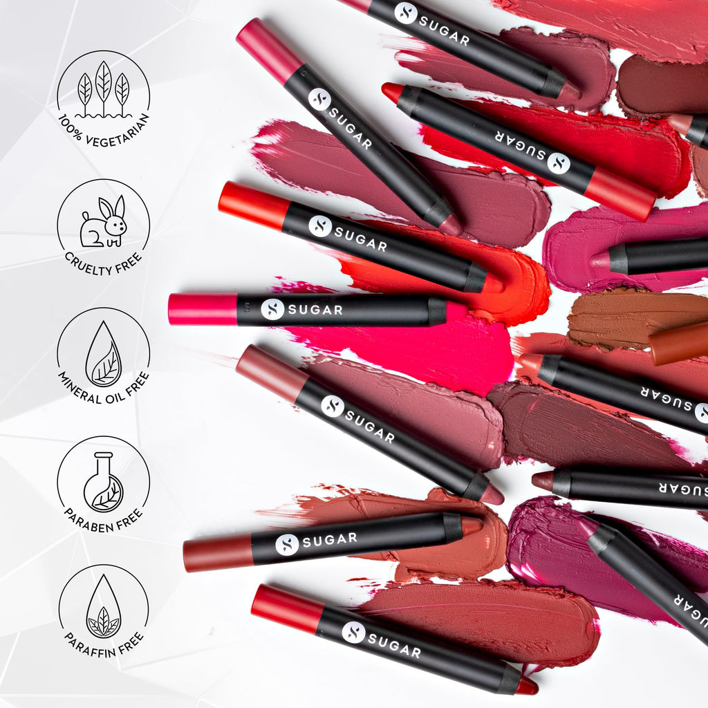 SUGAR Cosmetics Matte as Hell Crayon Lipstick – Rachel Berry (2.8 g) + Sharpener