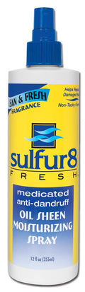 Sulfur 8 Fresh Oil Sheen Medicated Anti-Dandruff Spray 12 oz – Lightweight Dandruff Control & Fresh Fragrance (Pack of 3)