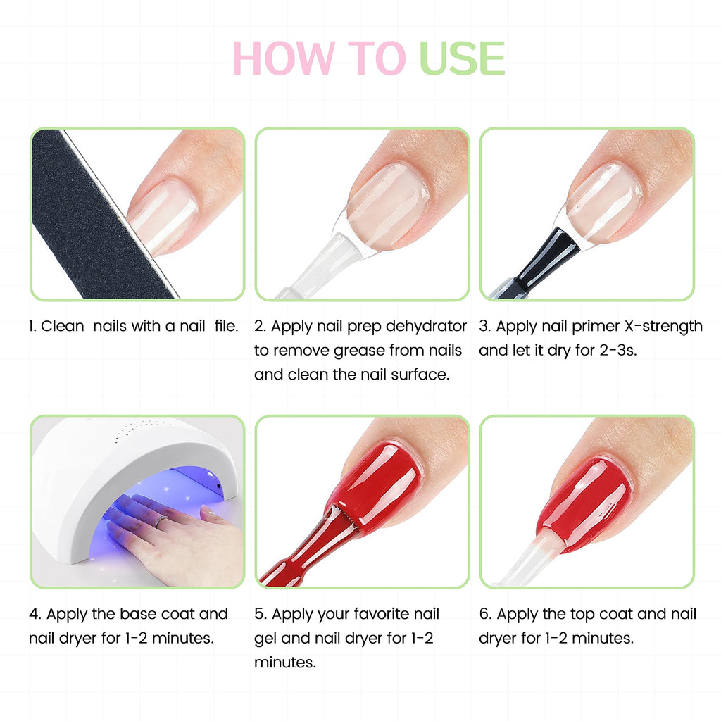 SULLMAR 15ml Nail Prep Dehydrator & X-Strength Primer Set — Bonding Kit with Cuticle Oil & Strengthener