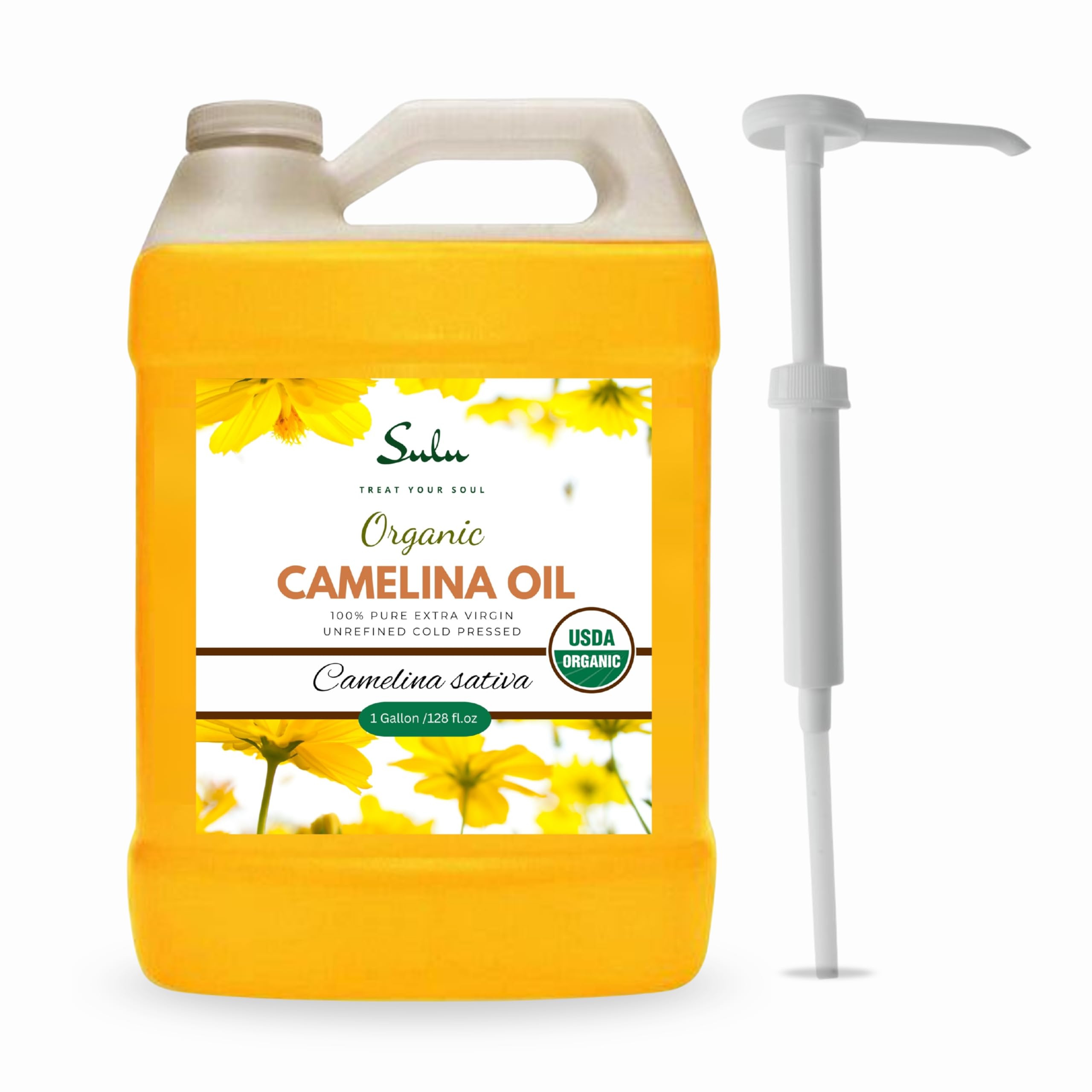 Sulu Organics Camelina Oil – 1 Gallon, USDA Organic, Extra Virgin, Cold-Pressed
