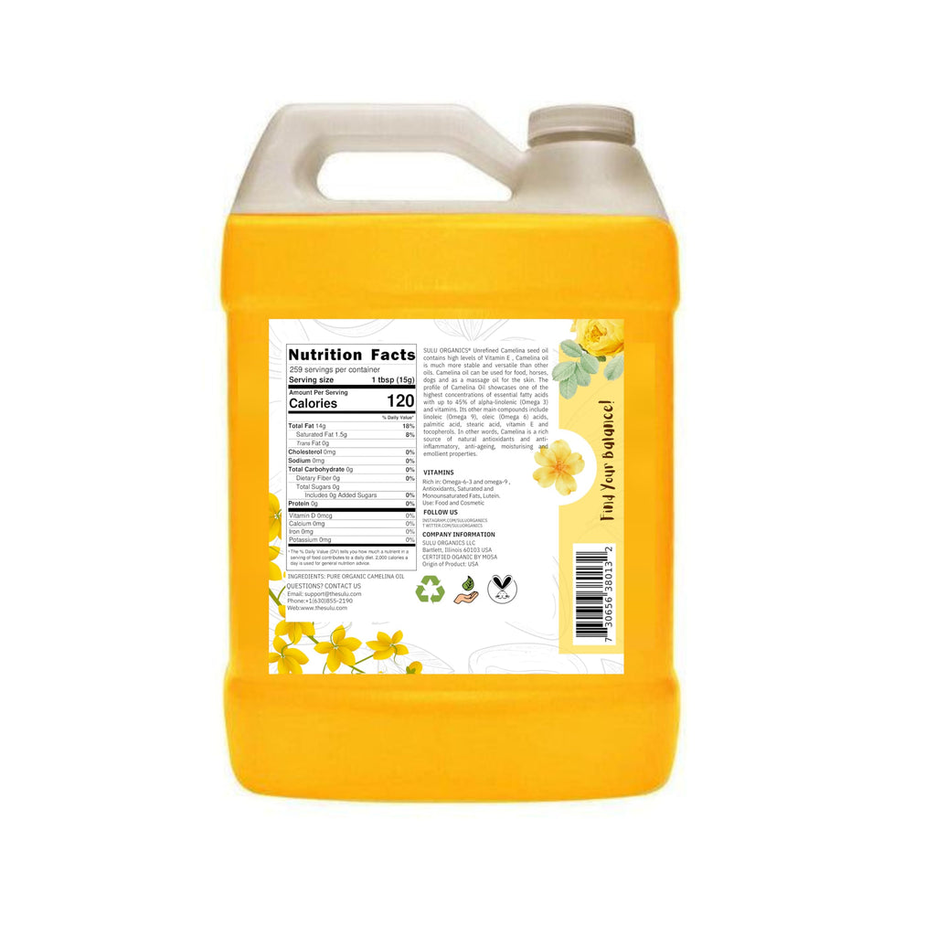 Sulu Organics Camelina Oil – 1 Gallon, USDA Organic, Extra Virgin, Cold-Pressed