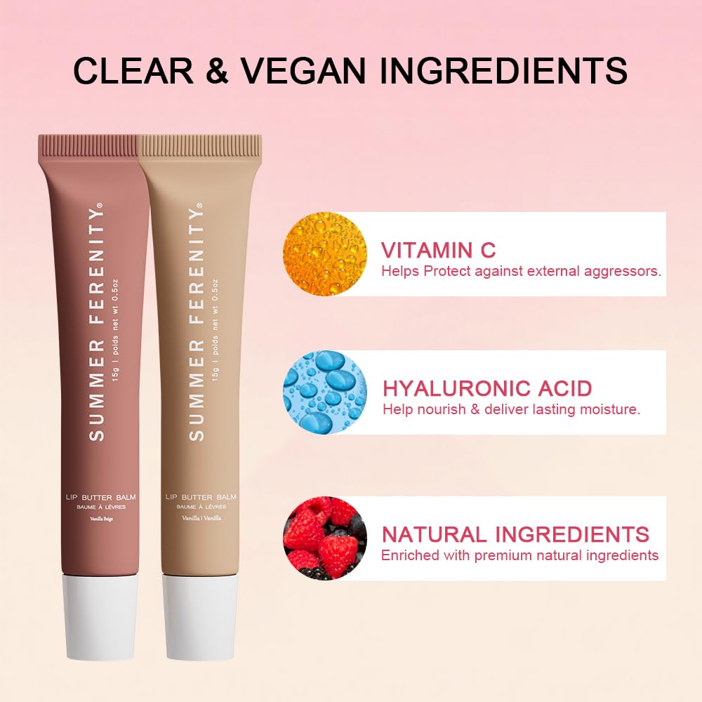 Summer Ferenity 4 PCS Lip Butter Balm – Ultra-Hydrating, Sheer-Tinted Lip Care, 0.5 Fl Oz Each (Pack of 4)