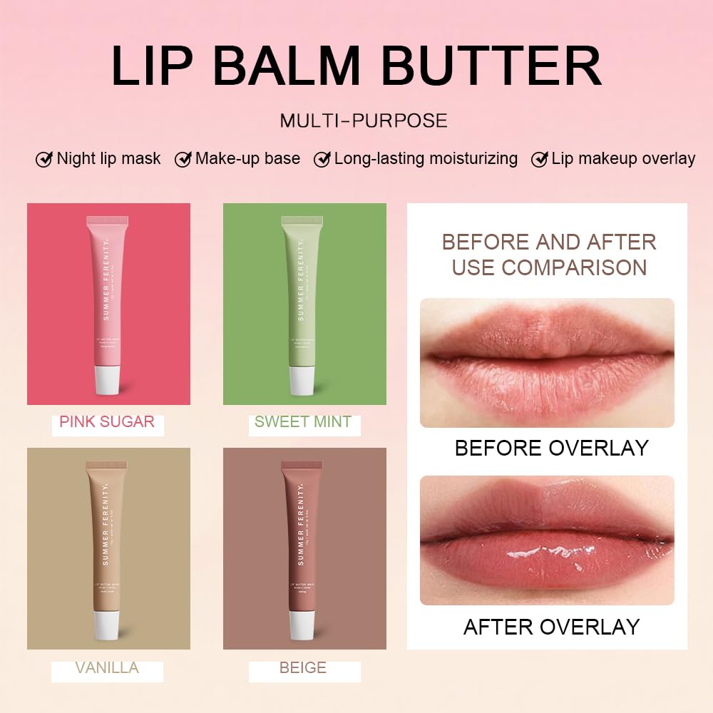 Summer Ferenity 4 PCS Lip Butter Balm – Ultra-Hydrating, Sheer-Tinted Lip Care, 0.5 Fl Oz Each (Pack of 4)
