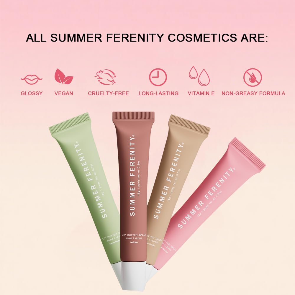 Summer Ferenity 4 PCS Lip Butter Balm – Ultra-Hydrating, Sheer-Tinted Lip Care, 0.5 Fl Oz Each (Pack of 4)