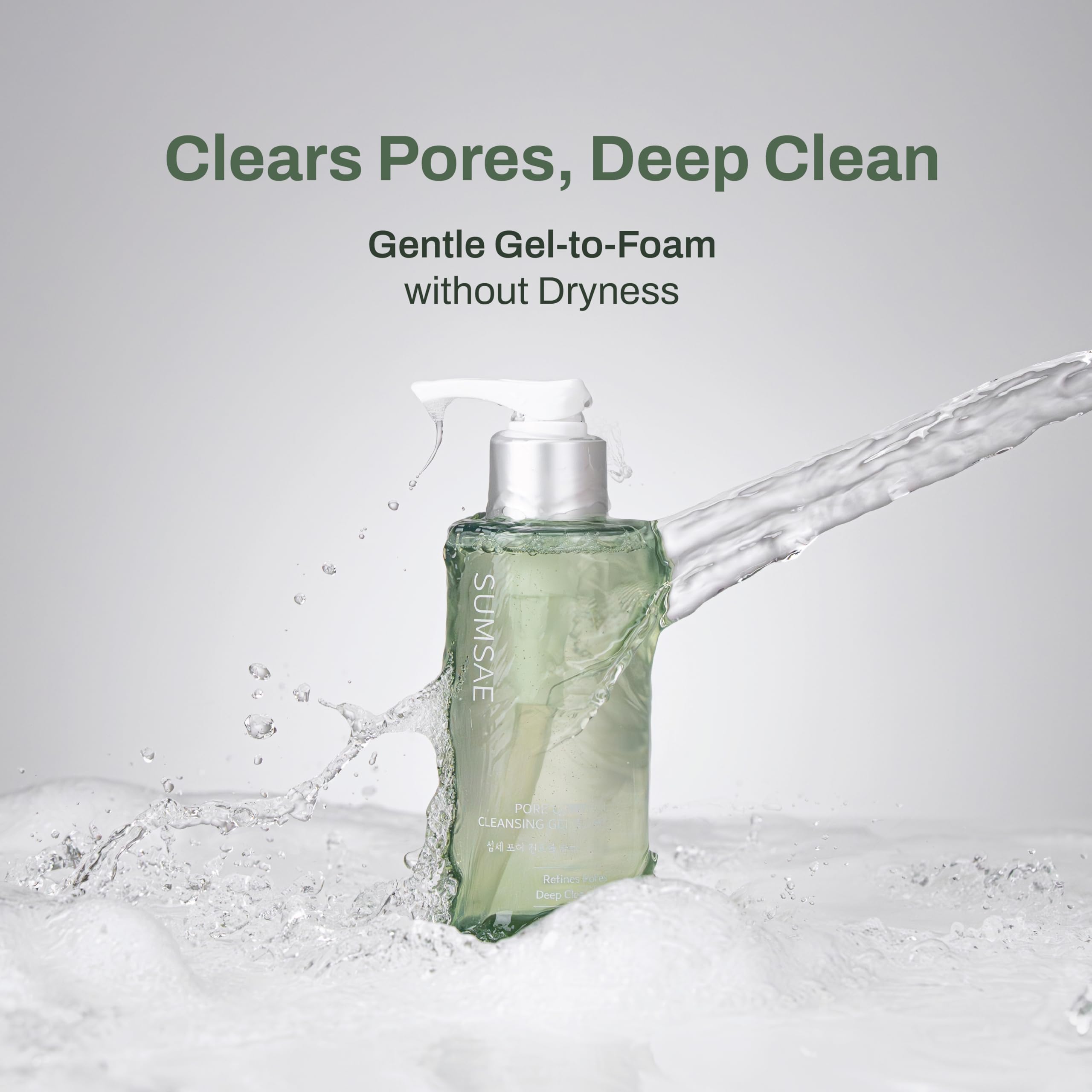 SUMSAE Pore Control Gel-to-Foam Cleanser – Green Tea & Chestnut Shell, Oil Control, 155ml