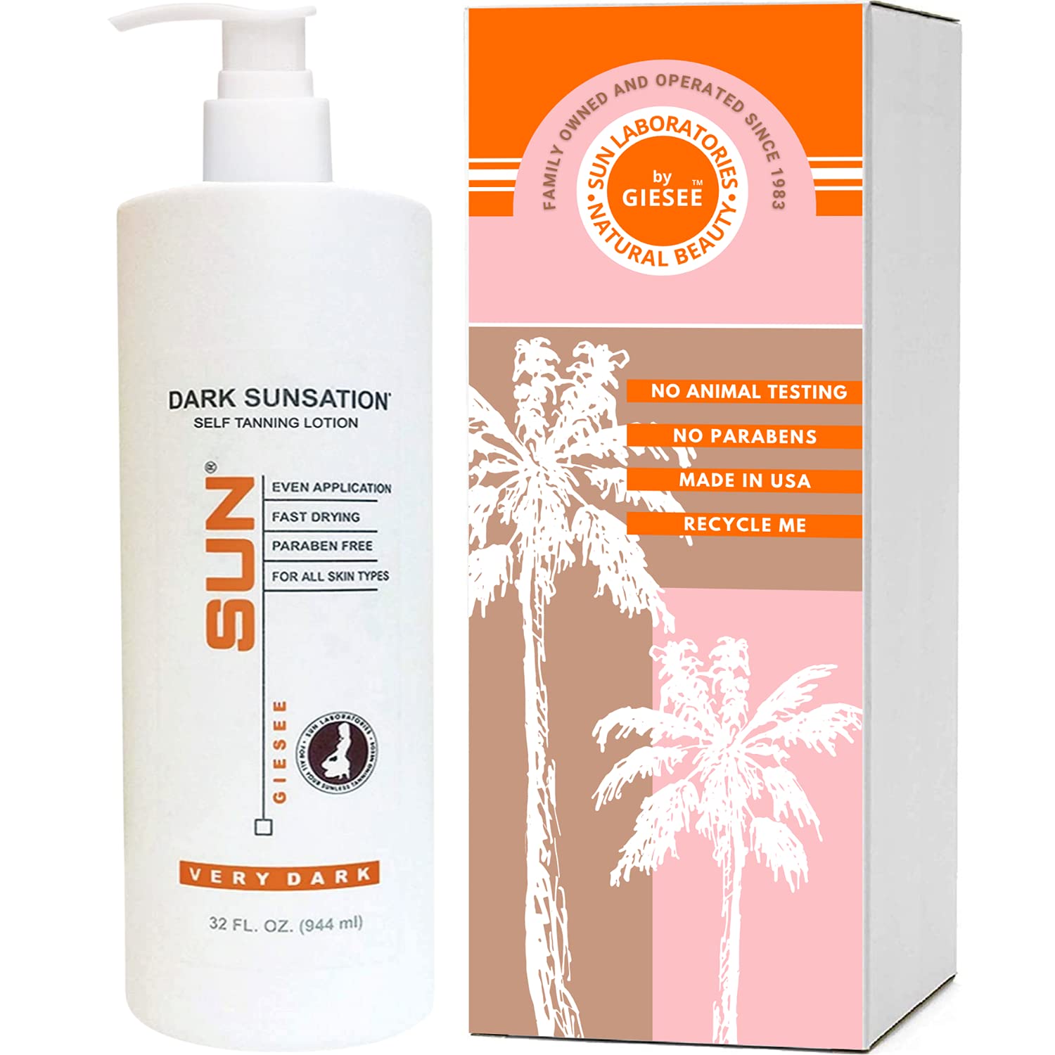 Sun Laboratories by Giesee Dark Sunsation Self Tanning Lotion 32 oz – Ultra Dark, Fragrance-Free Sunless Tanner