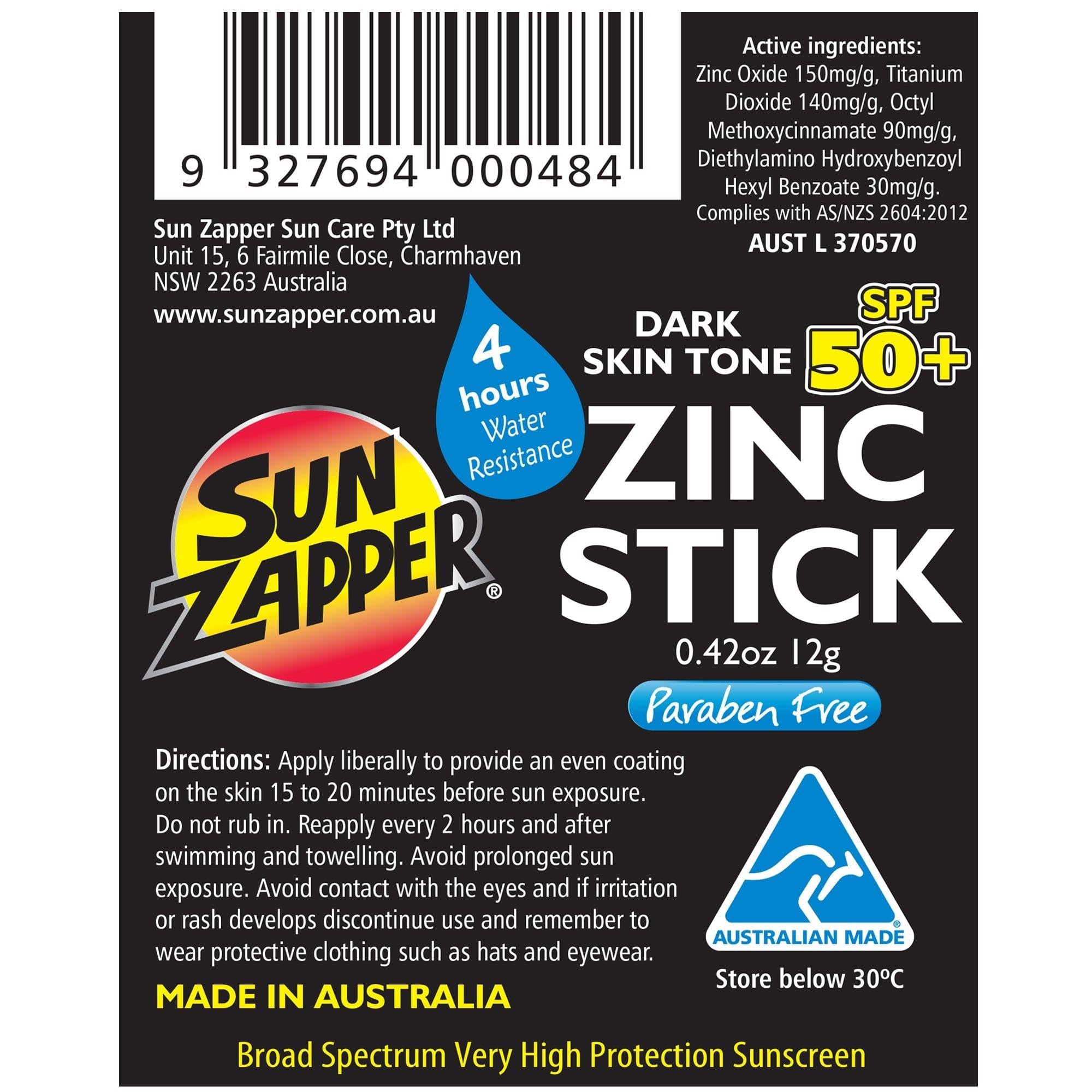 Sun Zapper Zinc Oxide Mineral Sunscreen Stick SPF 50+ | Bronze/Tan Medium Skin Tone | 12g – Made in Australia