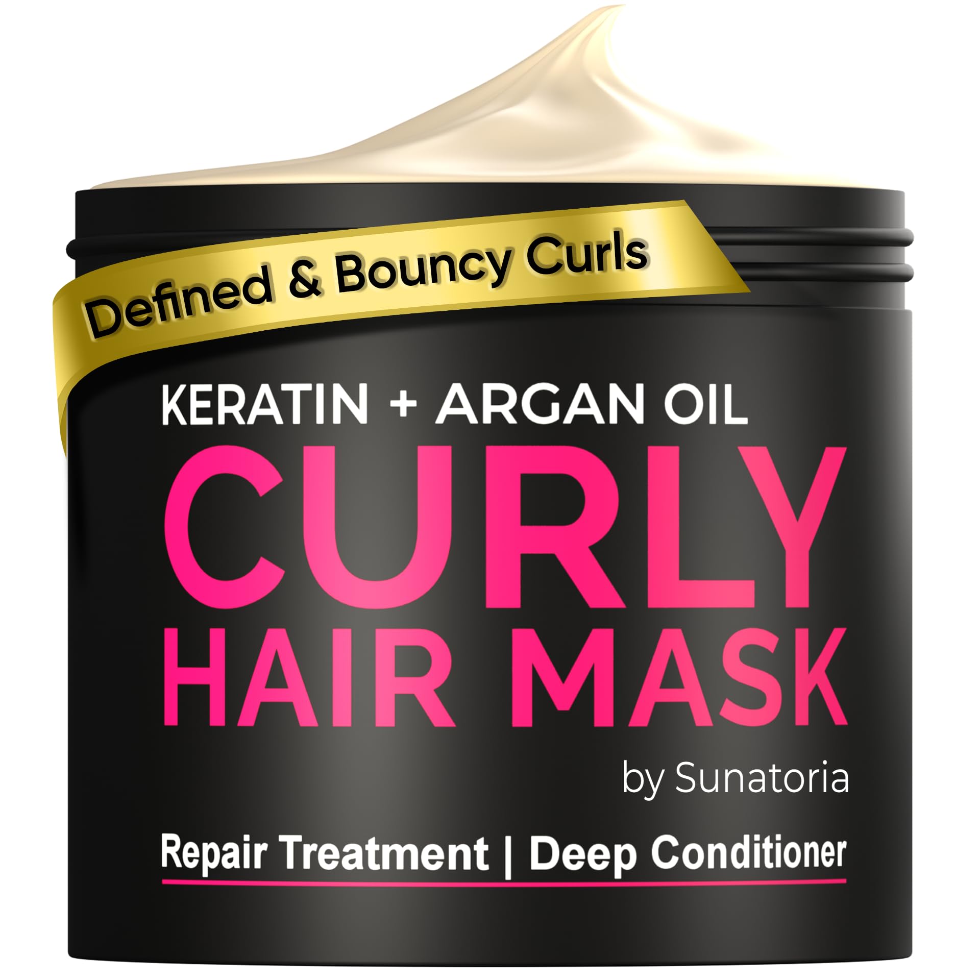 SUNATORIA Curly Hair Mask – Deep Conditioning with Argan & Keratin (8.5 fl oz) for Dry, Damaged, Wavy & Frizzy Hair