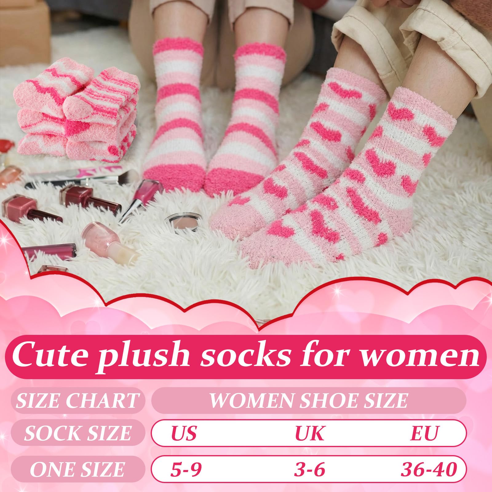 Suncalla 30 Pcs Galentines Gift Set – Velvet Scrunchies, Foldable Heart Mirrors & Fuzzy Socks