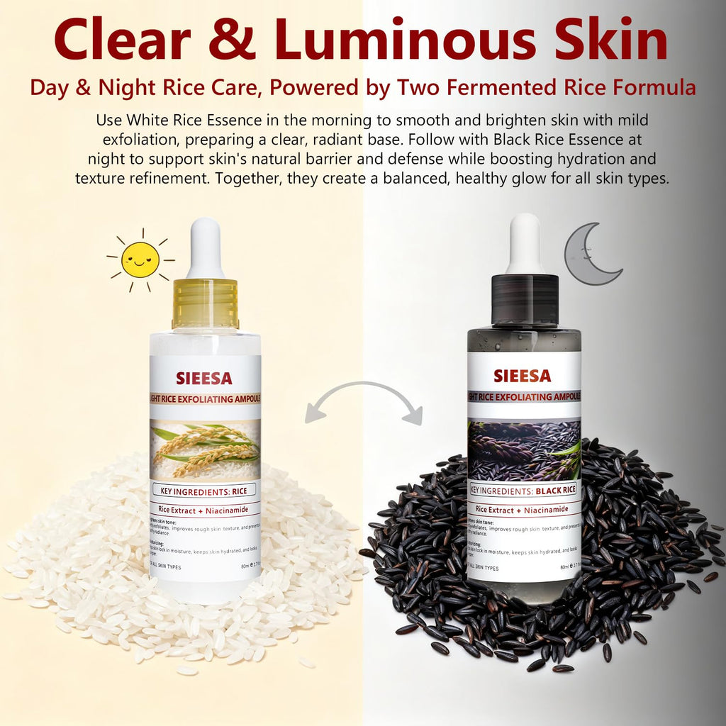 Sunohyesla Rice Peel Shot Glow Duo – White & Black Rice Exfoliant for Gentle Pore Cleansing