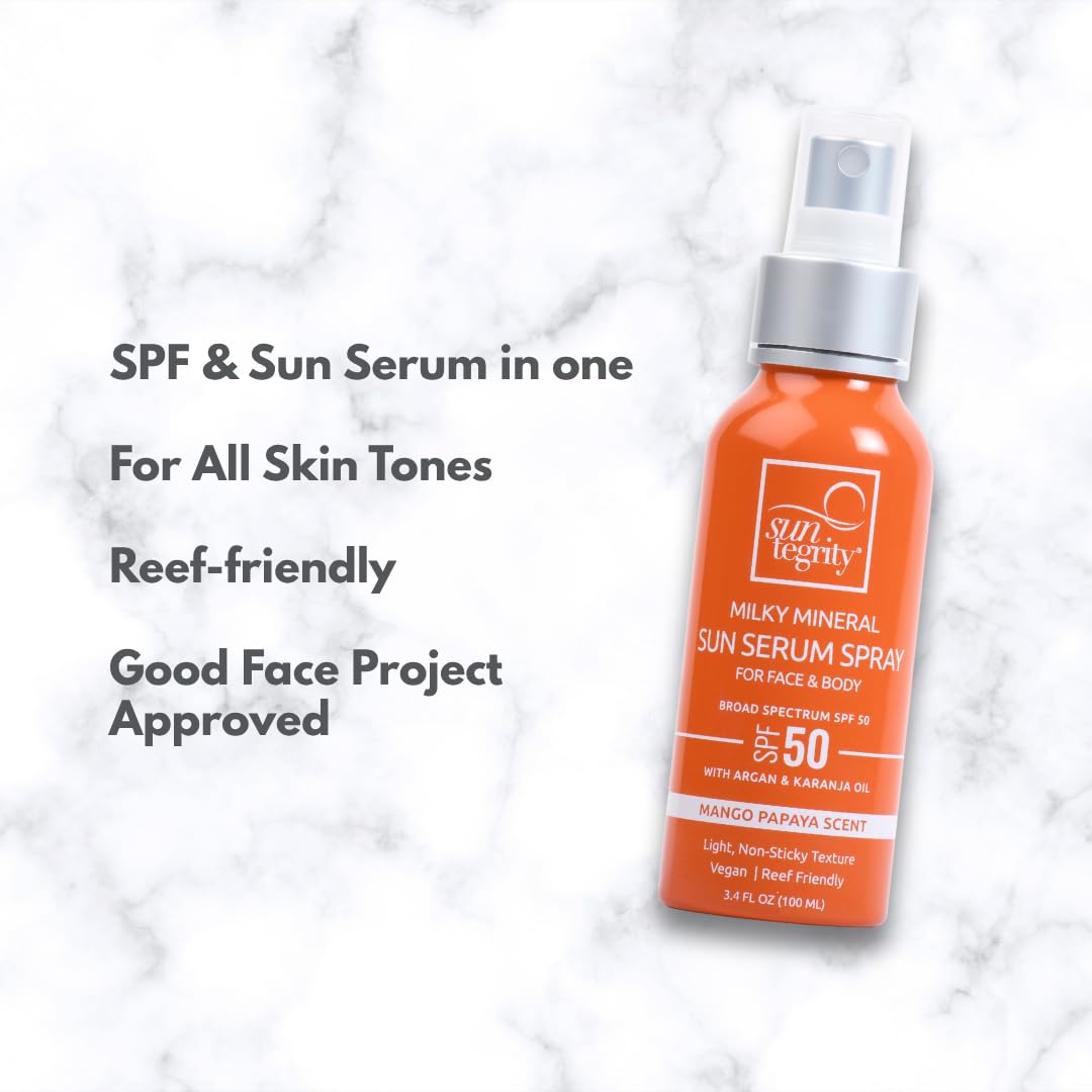 Suntegrity Milky Mineral Sun Serum Spray SPF 50 for Face & Body | 3.4oz