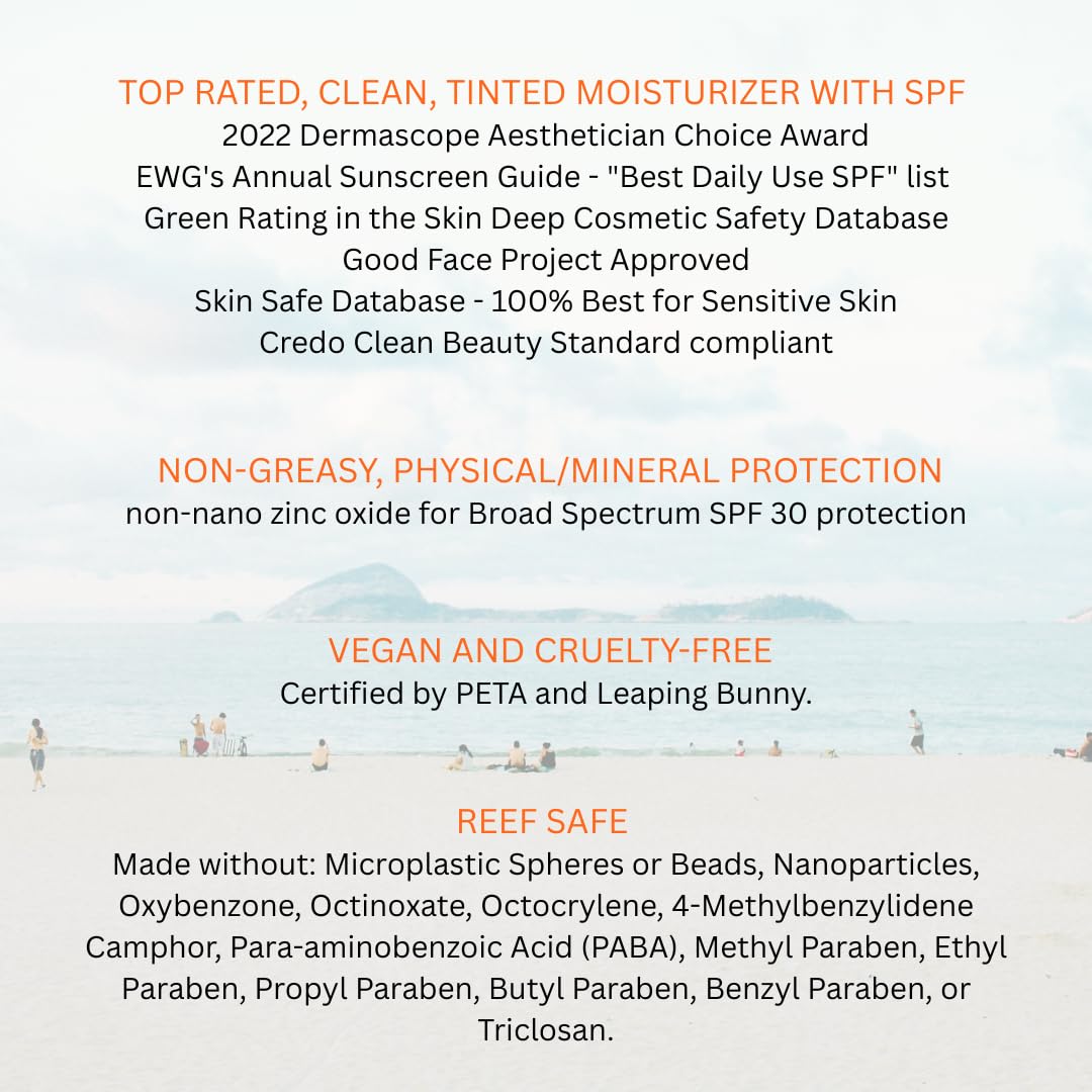 Suntegrity Tinted 5 in 1 Mineral Sunscreen SPF 30 for Face (2 oz) – Medium | Clean, Reef Safe, Vegan BB Cream Moisturizer