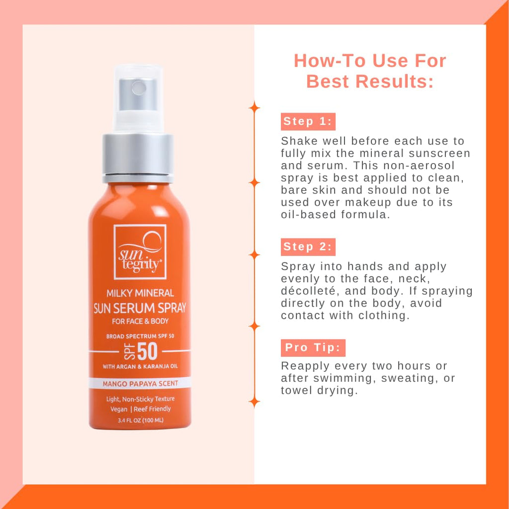 Suntegrity Milky Mineral Sun Serum Spray SPF 50 for Face & Body | 3.4oz