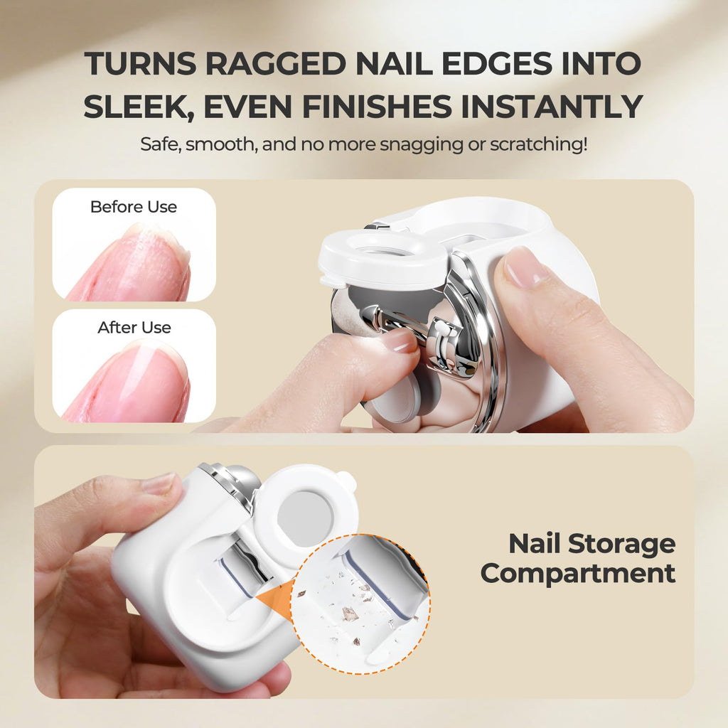 Suntony 2-in-1 Electric Nail Clipper & Baby Nail Trimmer - USB Rechargeable, Magnifier, 3-Speed Gears, LED Light, Storage Box | 90-Min Runtime
