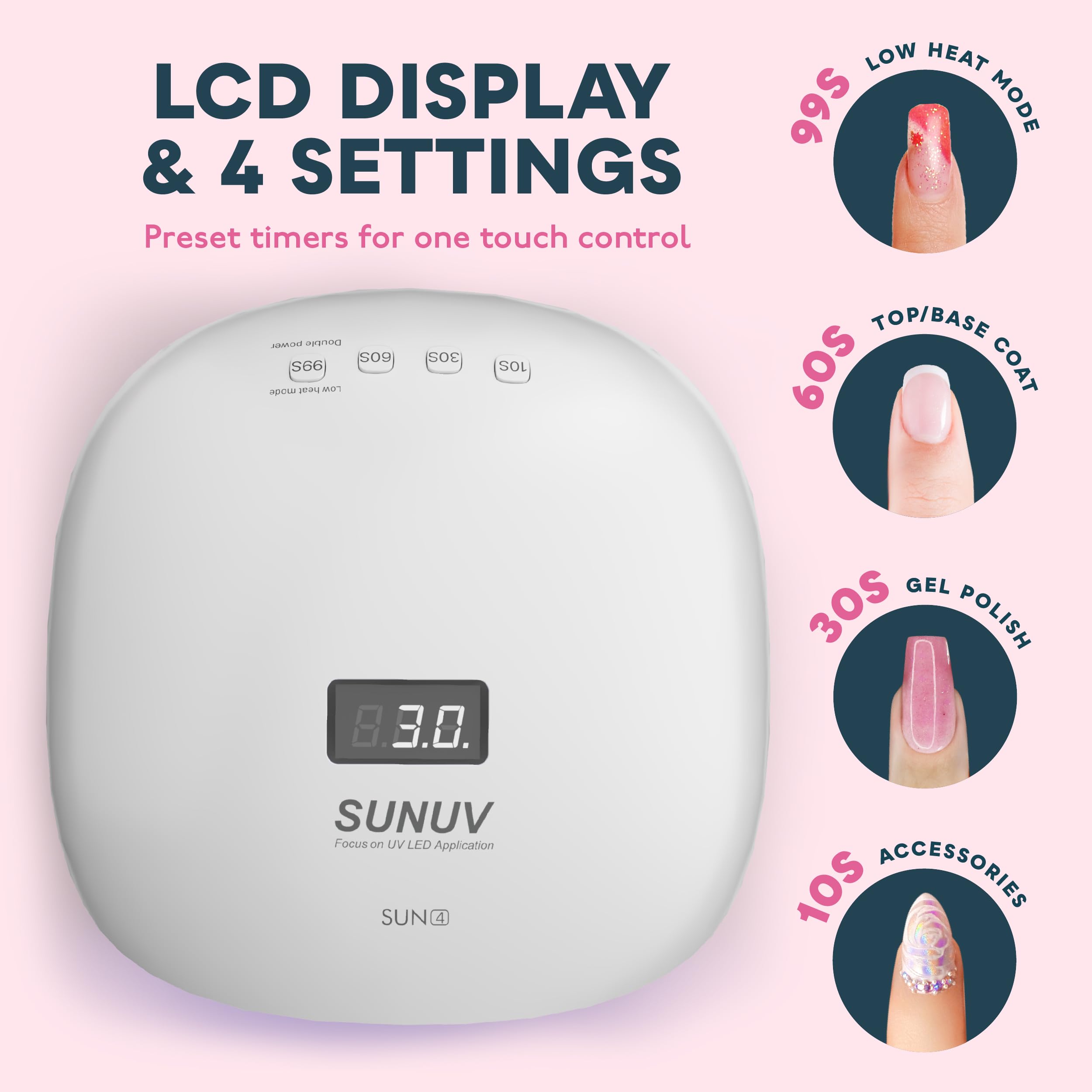 SUNUV SUN4 UV/LED Nail Lamp – 36 LEDs, 4 Timers, LCD Display | Home Salon