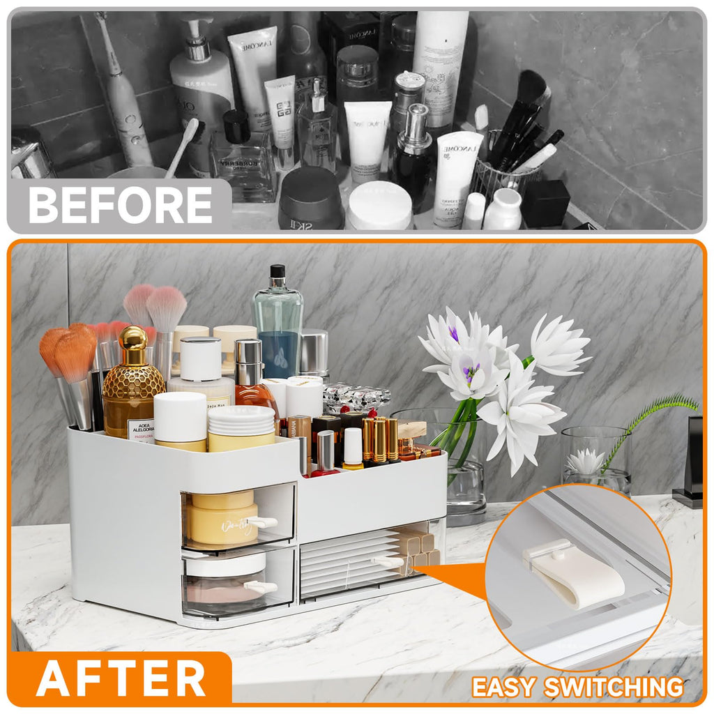 SuoXing White Makeup Organizer – Large Vanity Storage with Drawers